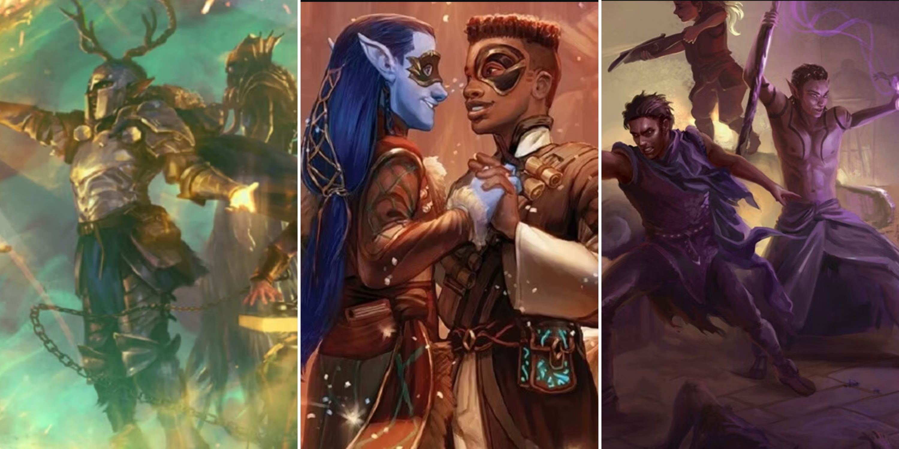 Collage image featuring three different official DnD artwork pieces