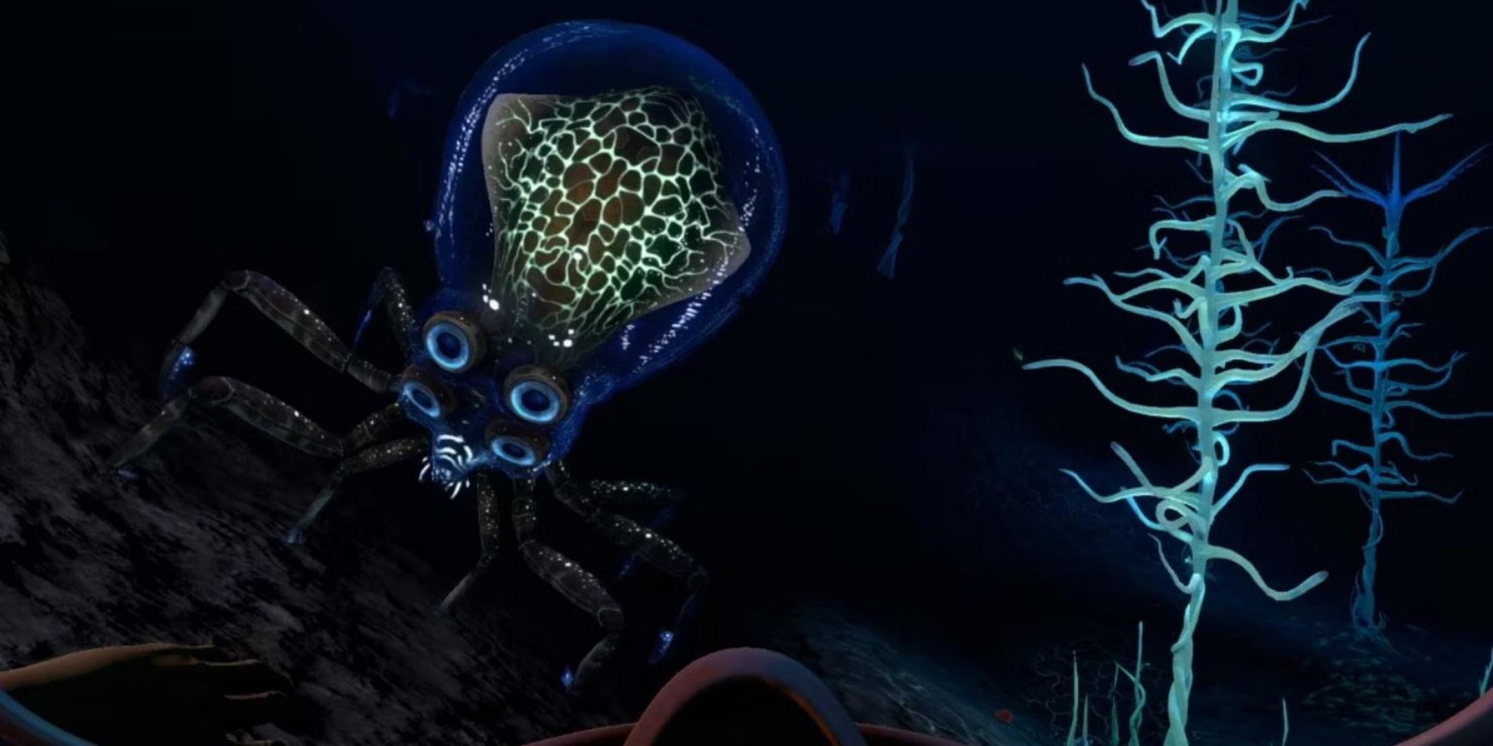 A Crabsquid in the depths of Subnautica.