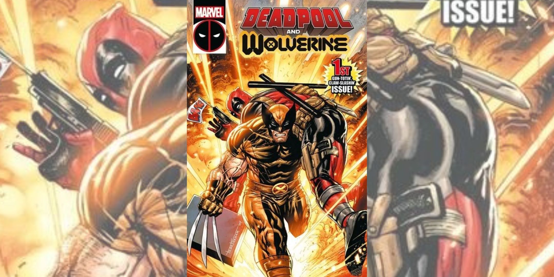 the cover of Deadpool and Wolverine#1, showing Logan carrying Wade.