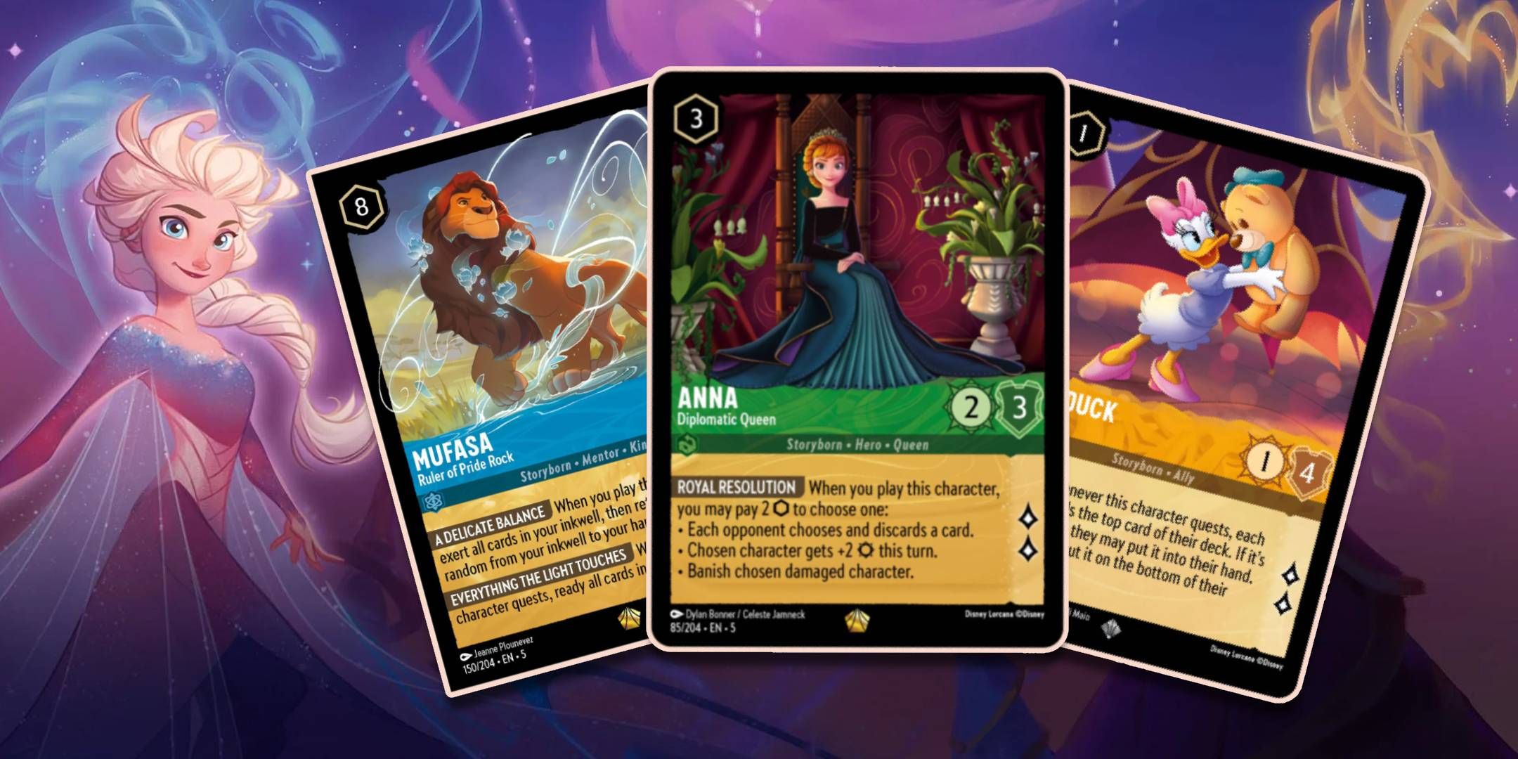 Disney Lorcana Best Shimmering Skies Cards Mufasa, Anna and Daisy Duck