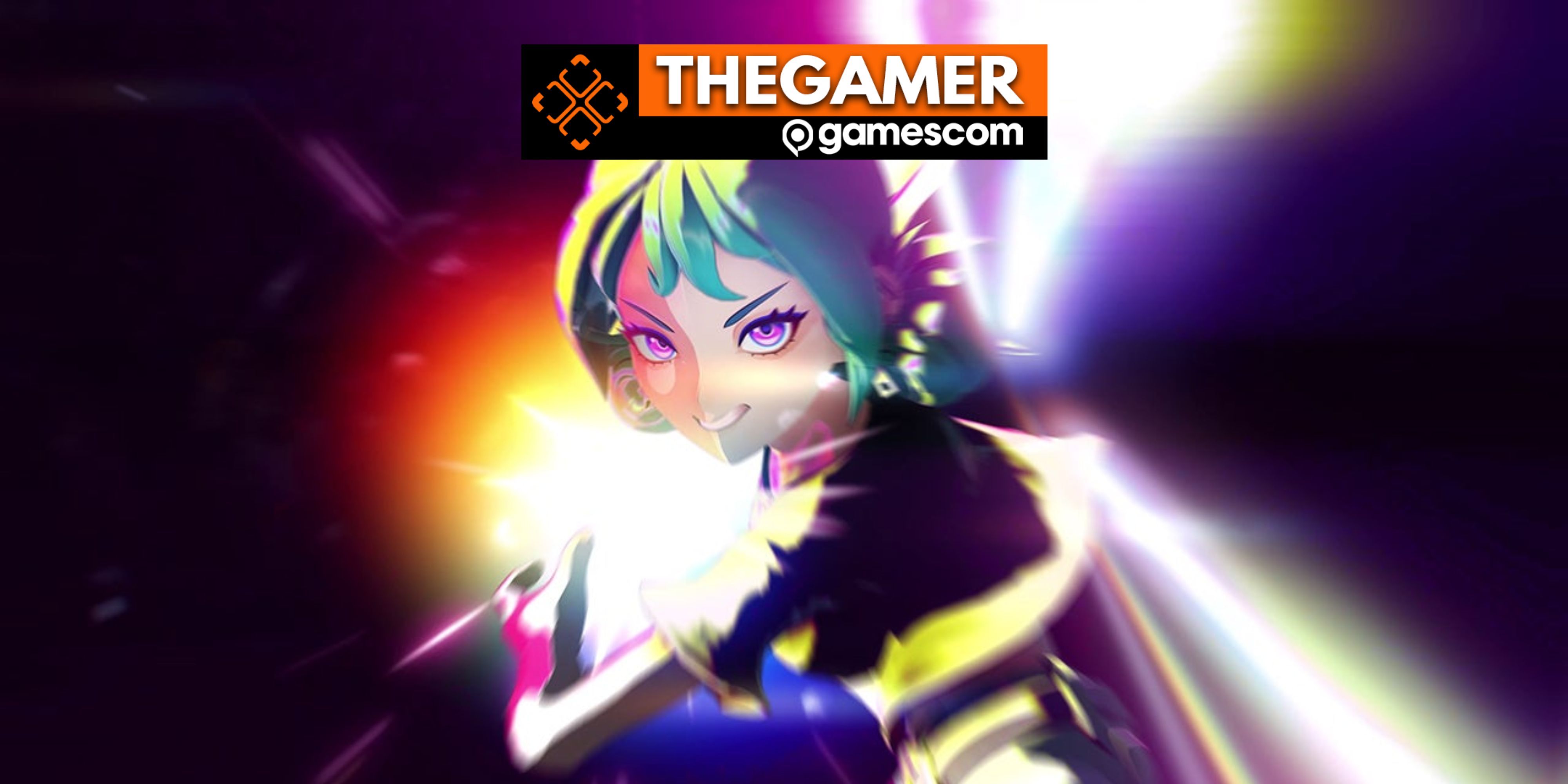 Emi glowing from Yars Rising with the Gamescom logo