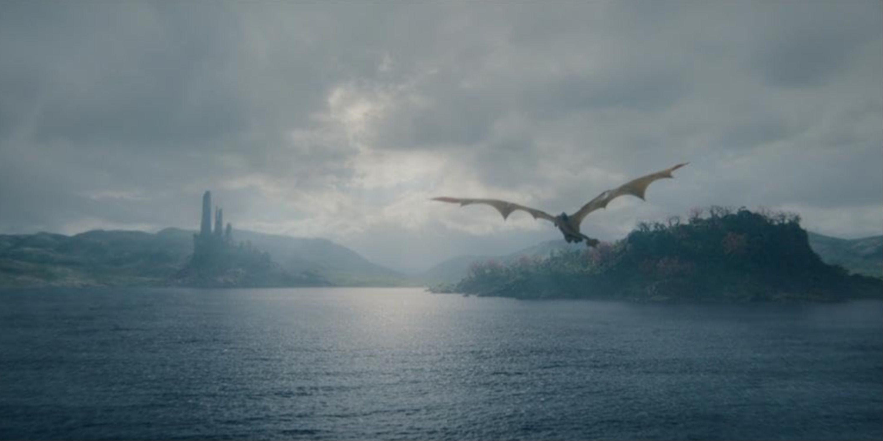 Rhaenyra On Syrax Flying Over The Gods Eye En Route To Harrenhal To See Daemon.