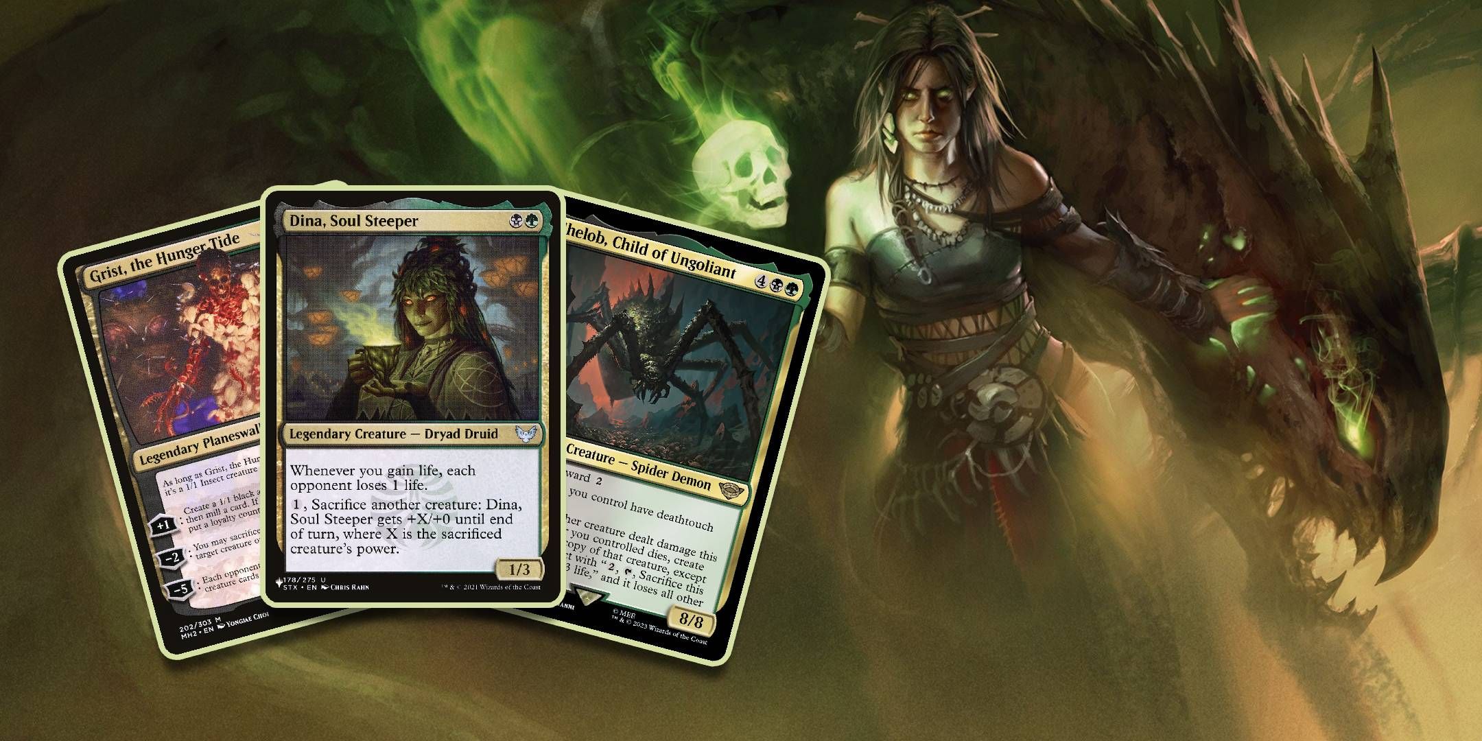 Magic the Gathering Best Golgari Commanders Grist, Dina, and Shelob