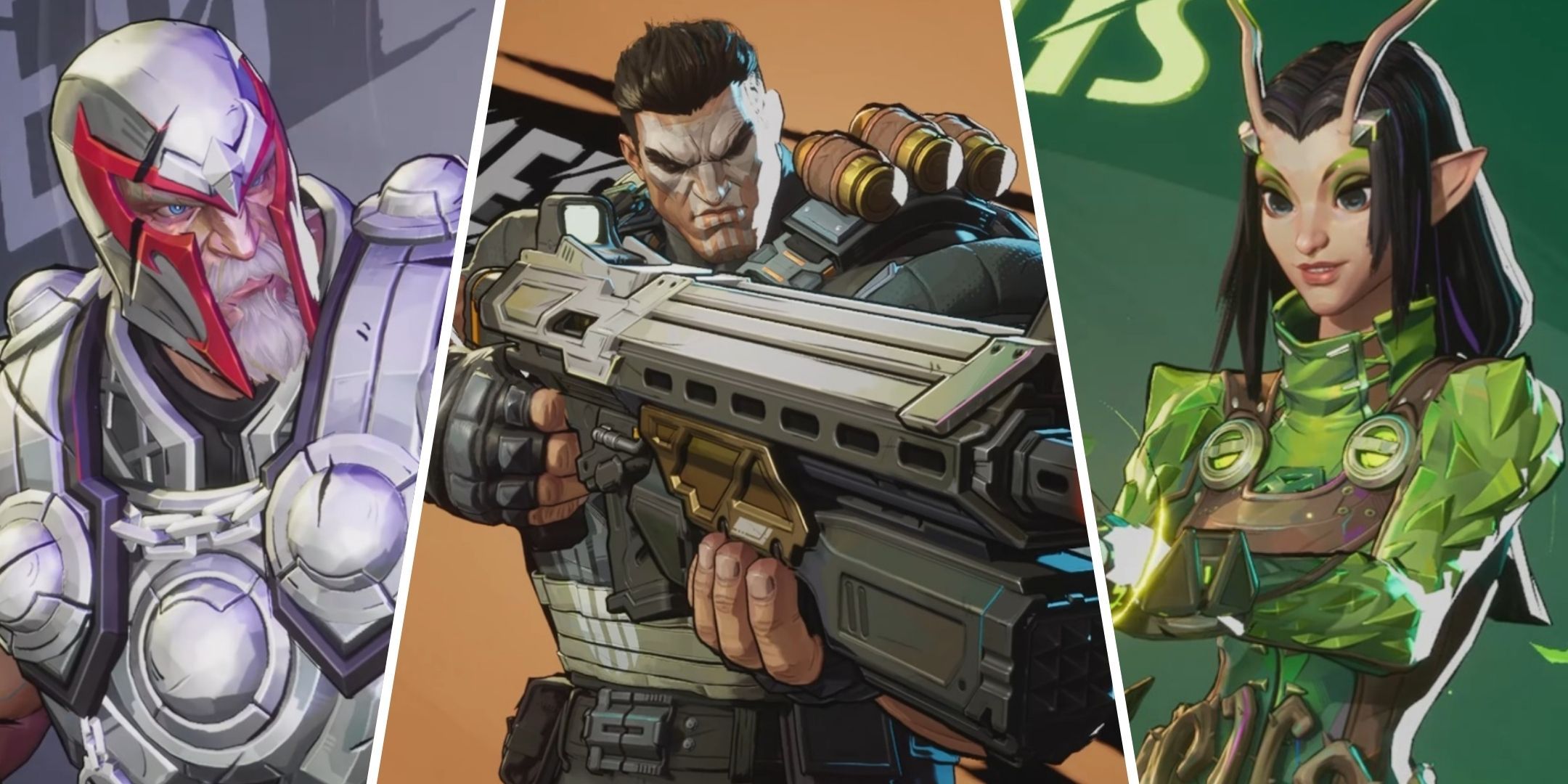 Magneto, the Punisher, and Mantis, from Marvel Rivals