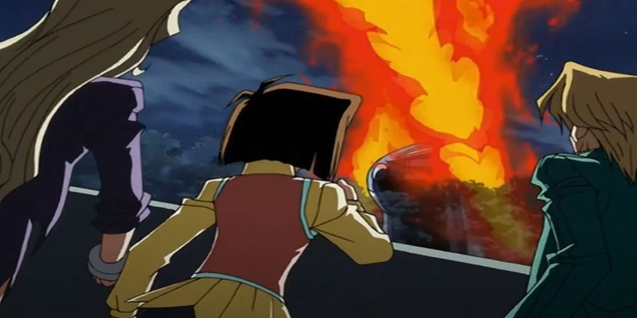 Panick attempts to burn Yugi alive.