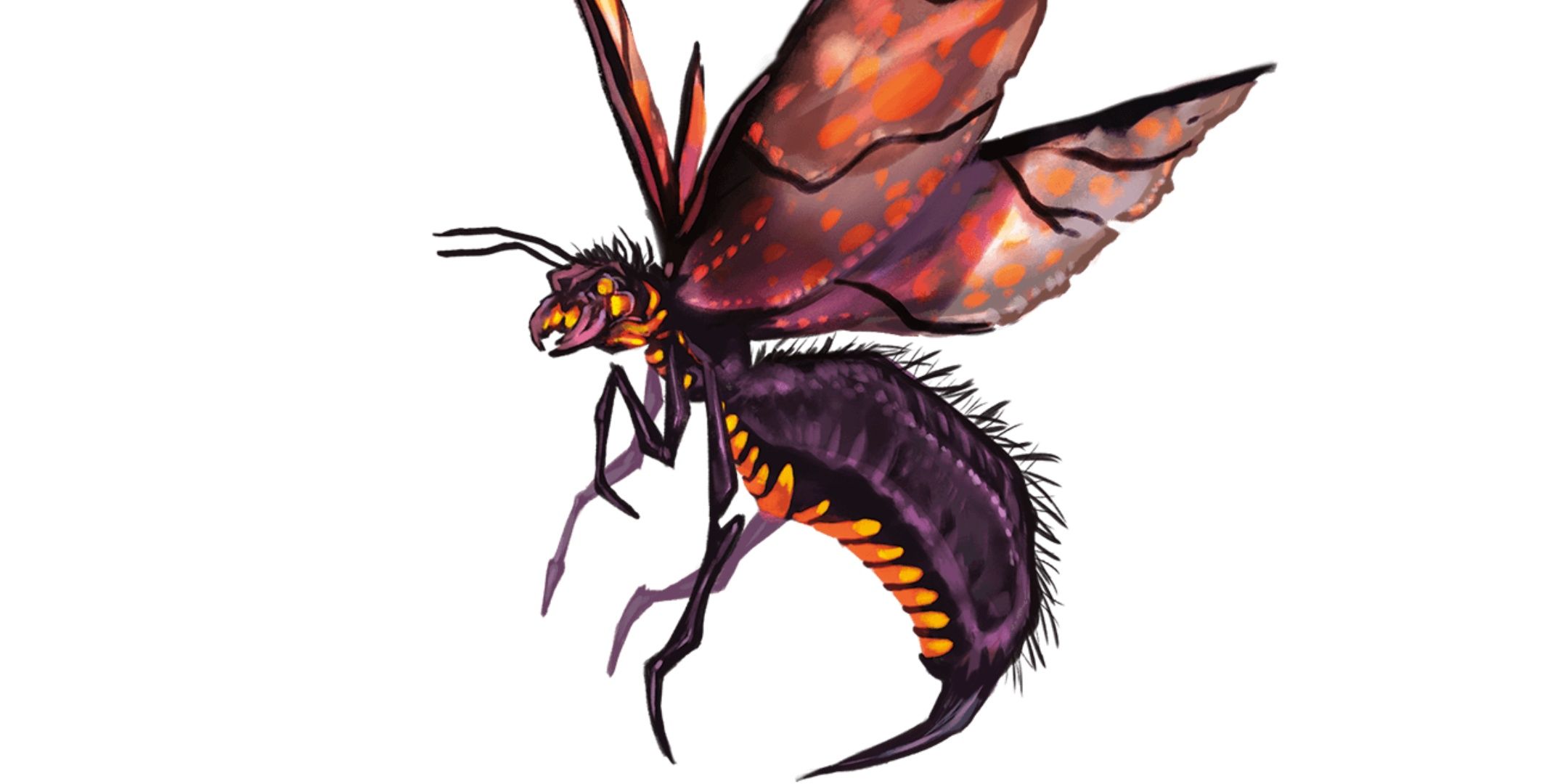 A giant purple demonic wasp with a glowing amber underbelly.