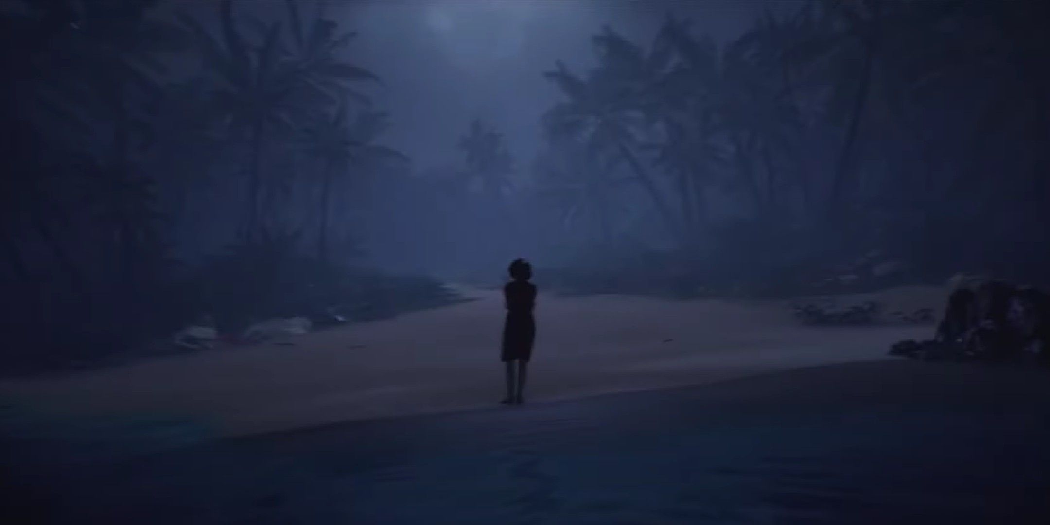 Image from Nobody Wants To Die showing the final sequence where James tries to reach Rachel on a faraway island.