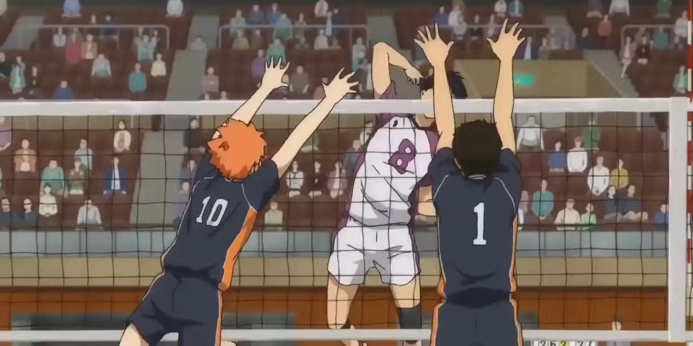 Players competing for the ball in Haikyuu!!