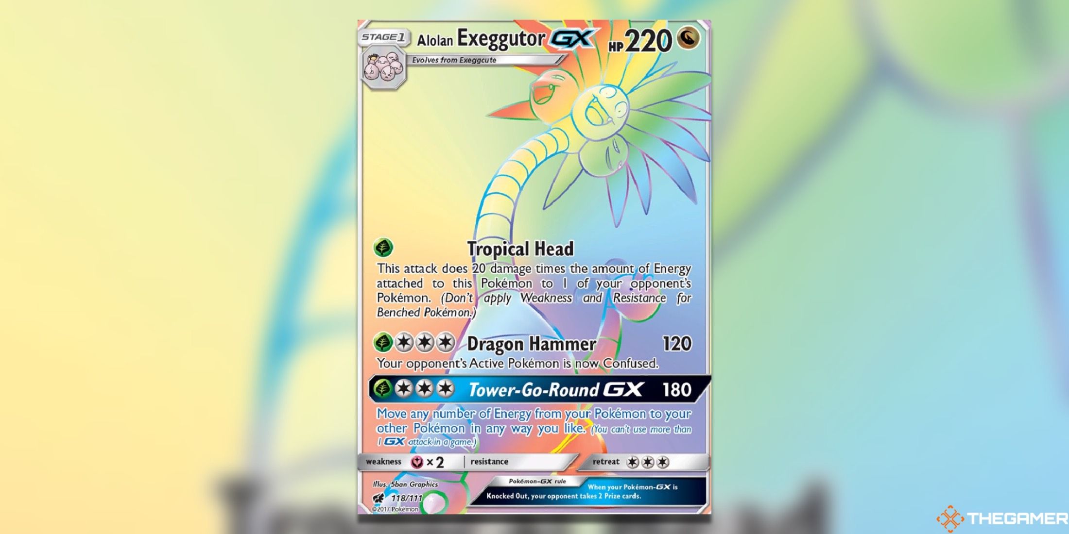 The Alolan Exeggutor from Crimson Invasion in the Pokémon Trading Card Game.