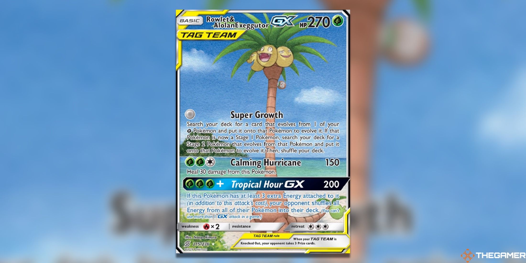 The alternate artwork of Rowlet and Alolan Exeggutor GX Unified Minds in the Pokémon Trading Card Game.