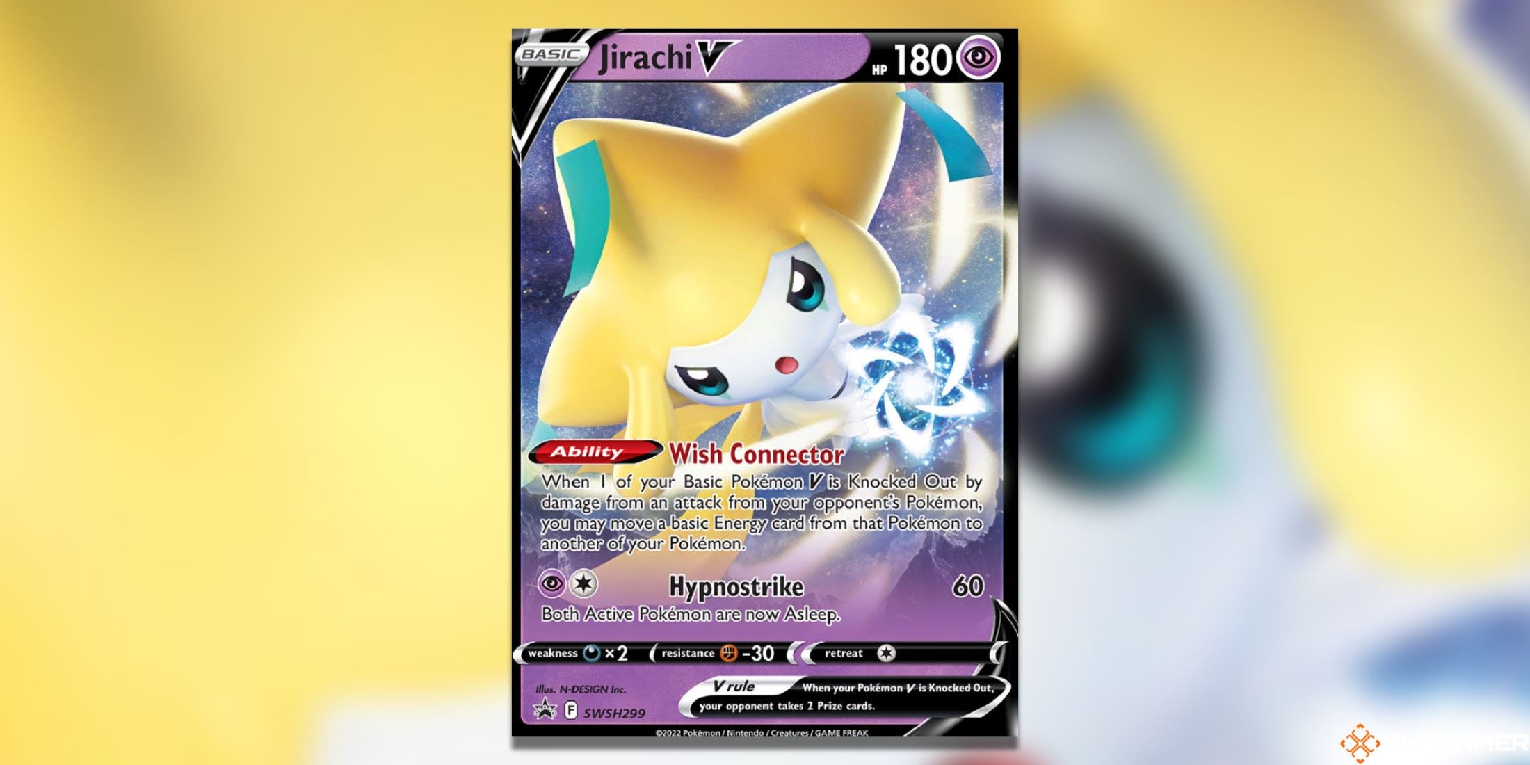 The Jirachi SWSH299 promo in the Pokemon Trading Card Game.