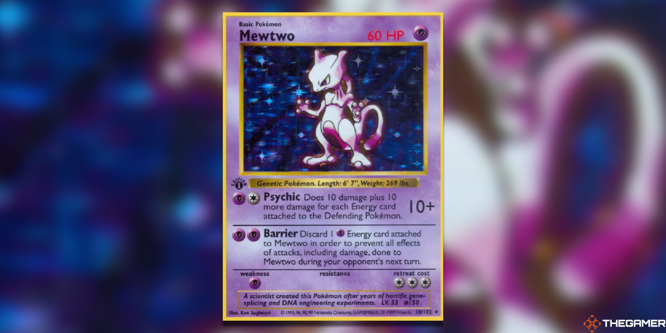 The Mewtwo from the Base Set in the Pokemon TCG.