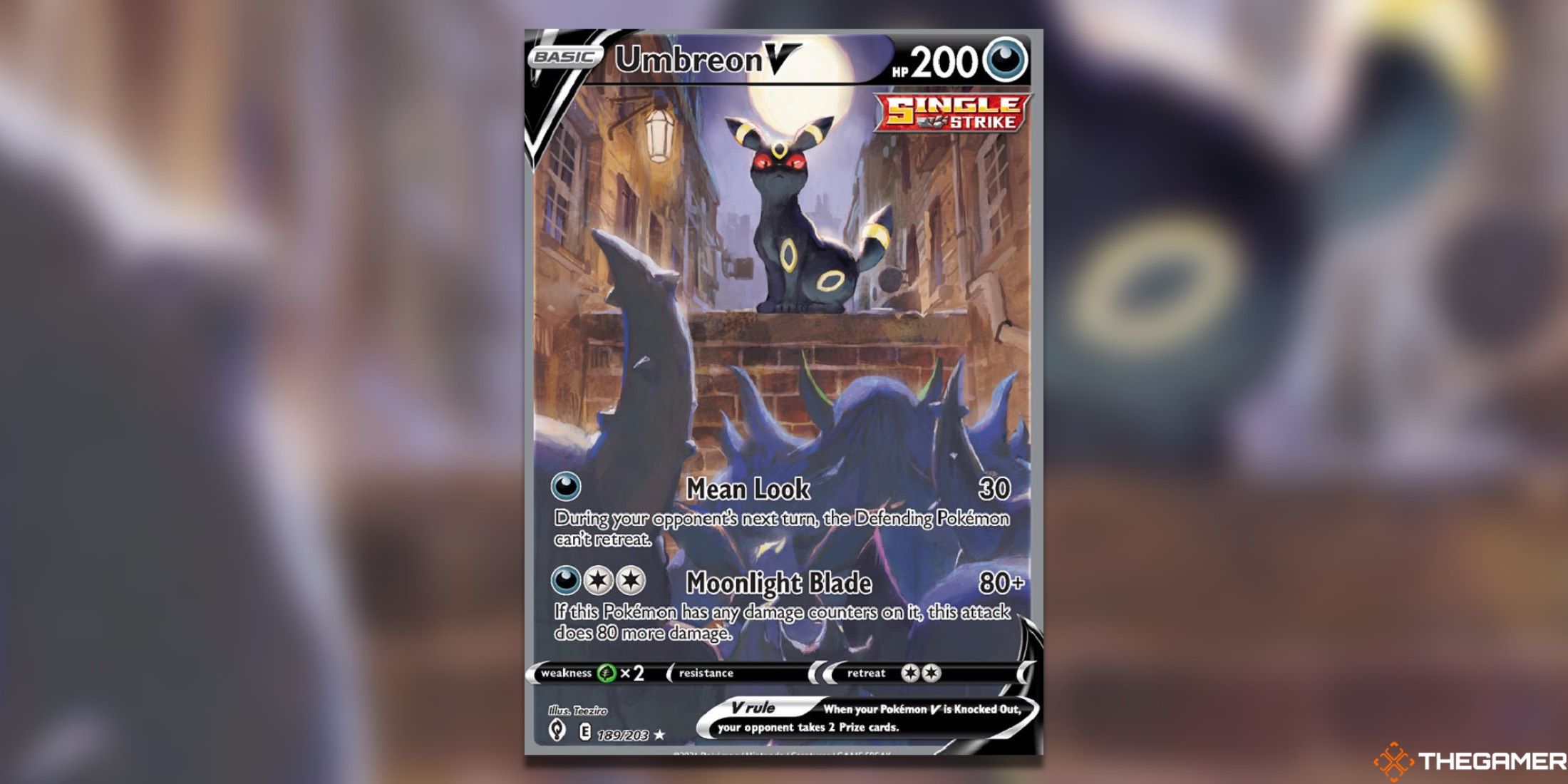 The Umbreon V Alt Art from Evolving Skies in the Pokemon Trading Card Game.