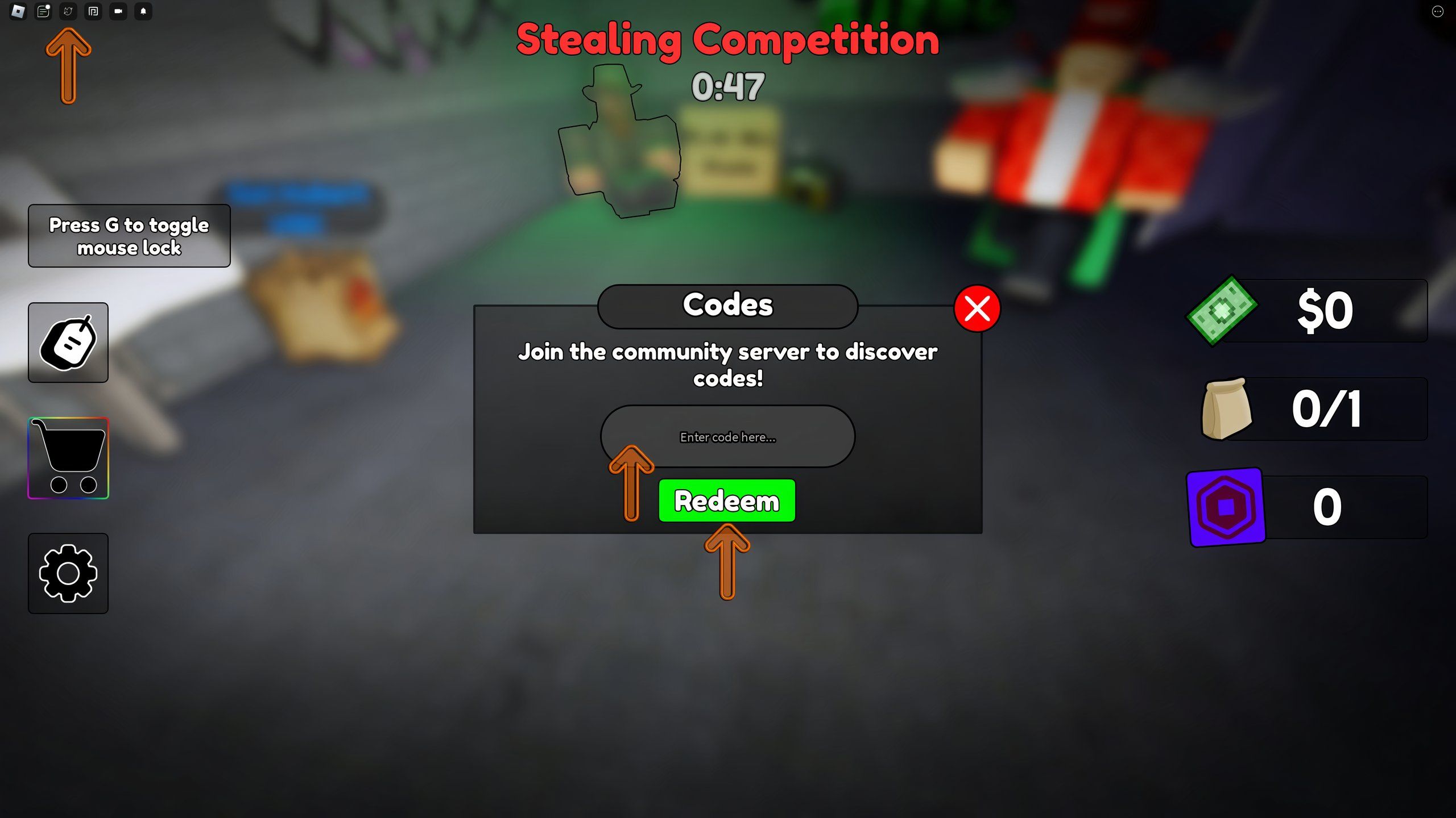 the codes box in Rob a Convenience Store Simulator on Roblox