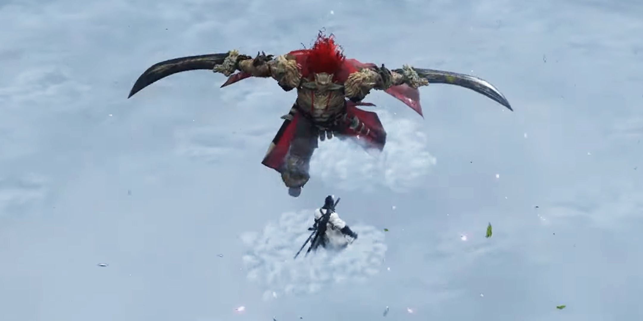 Sekiro player fighting Consort Radahn from Elden Ring Shadow of the Erdtree in a snowy field