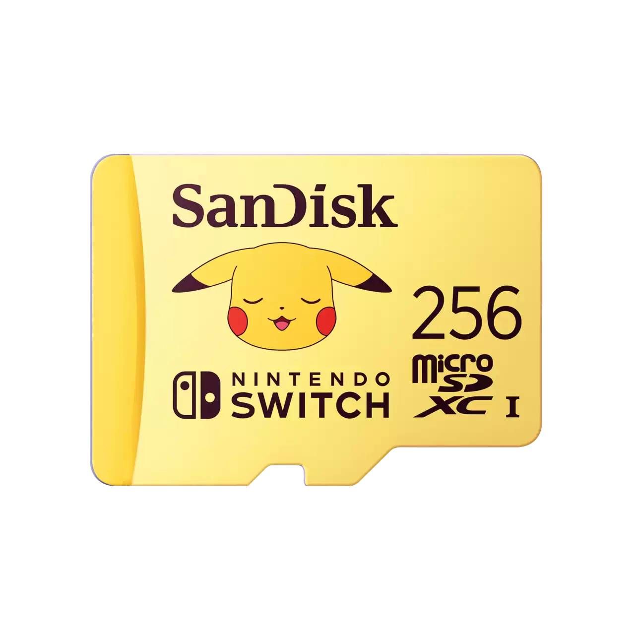 The Micro SD card with Pikachu and Pokemon logo for Nintendo Switch.