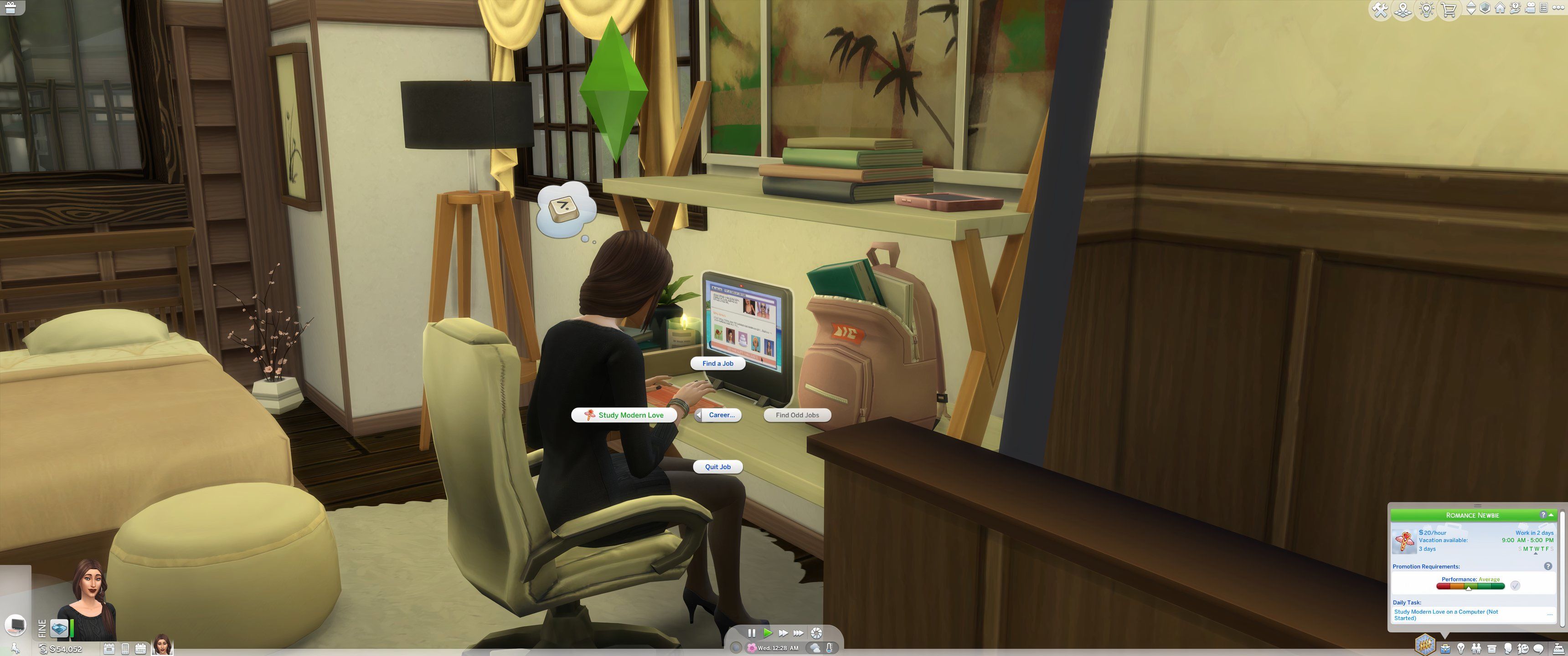 The Sims 4: Lovestruck - A Sim researches at a laptop.