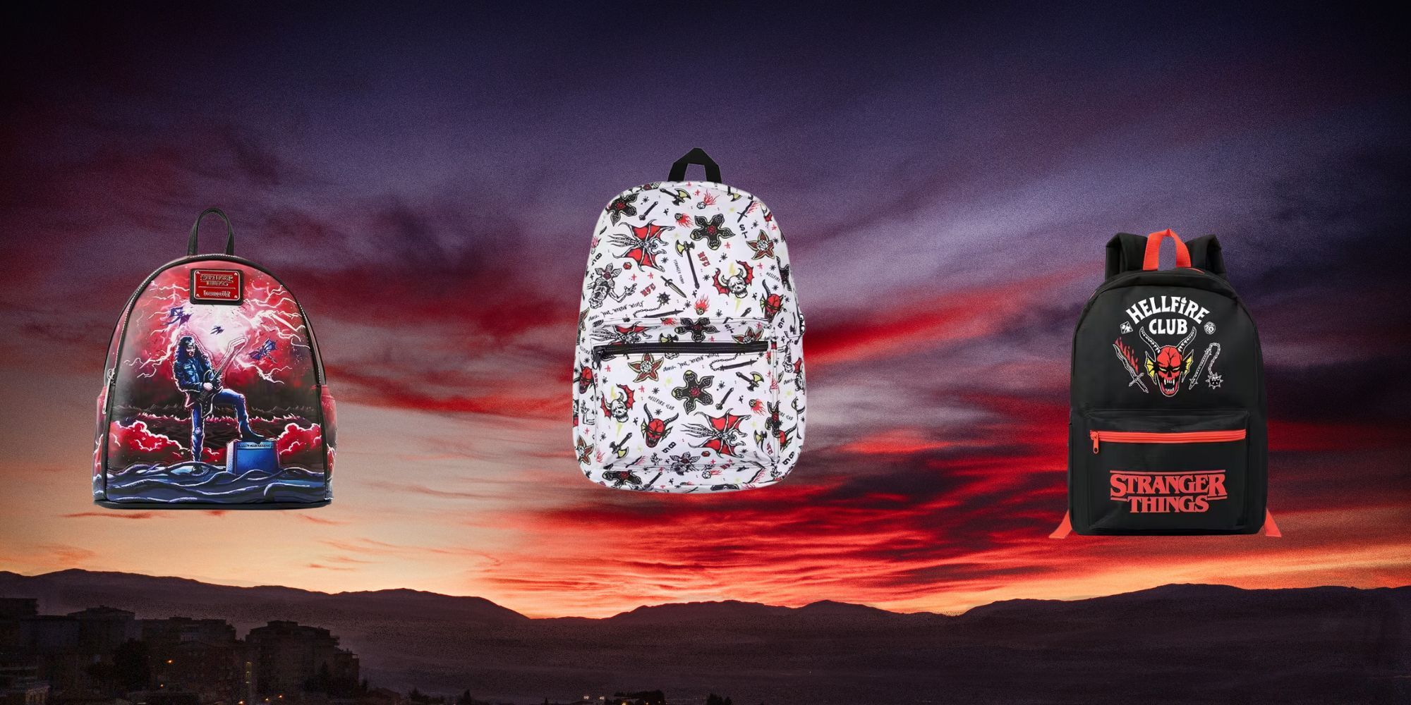 Top Stranger Things backpacks for fans, including Hellfire Club designs, Eddie Munster apparel, Hawkins High designs and more