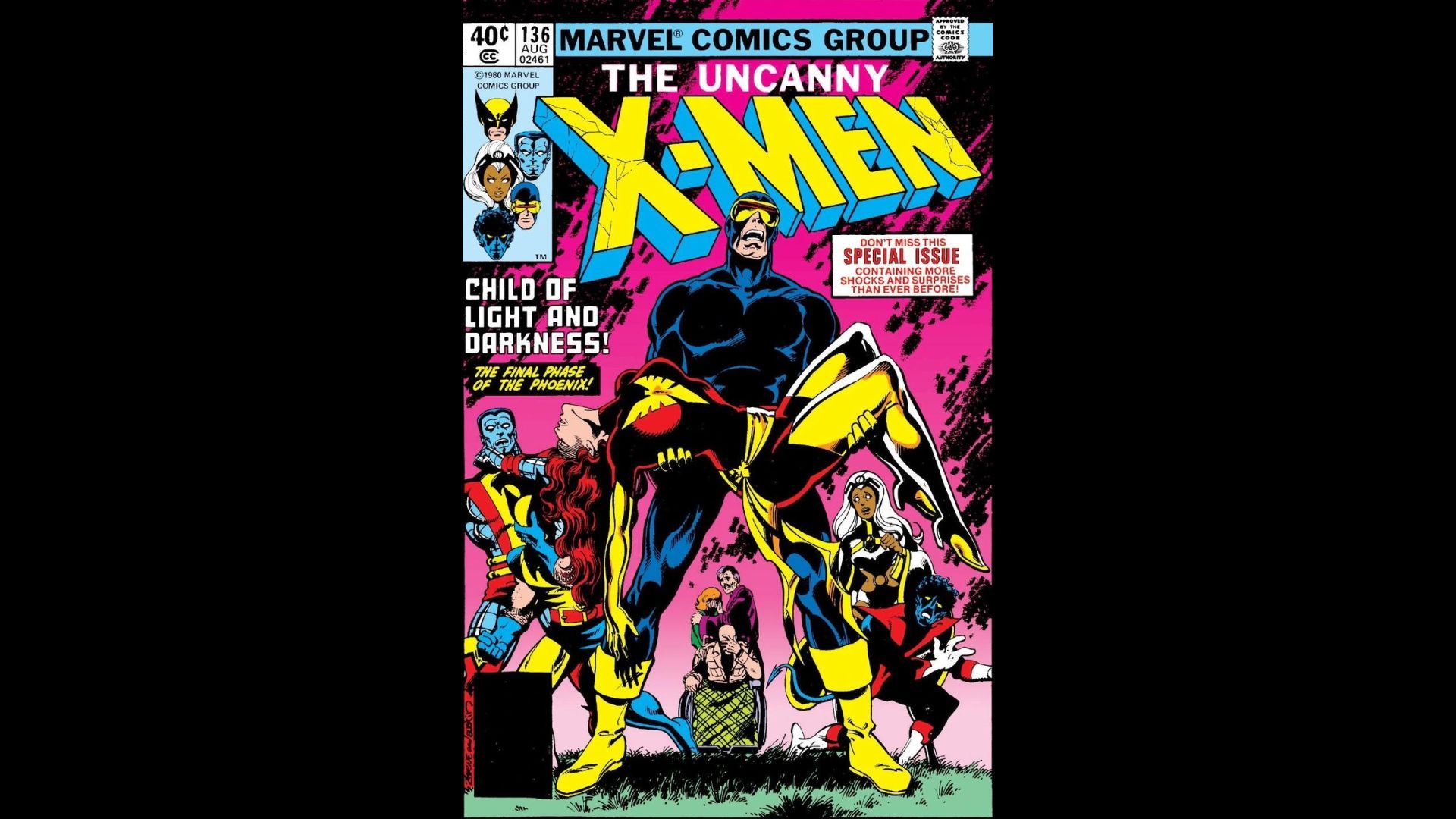 The cover of X-Men #136 shows Cyclops holding the lifeless body of Dark Phoenix.