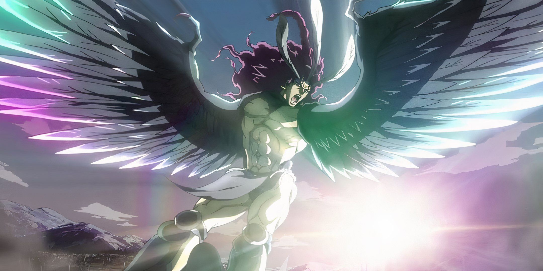 Kars transforming his hands into wings to chase Joseph Joestar in JoJo's Bizarre Adventure.