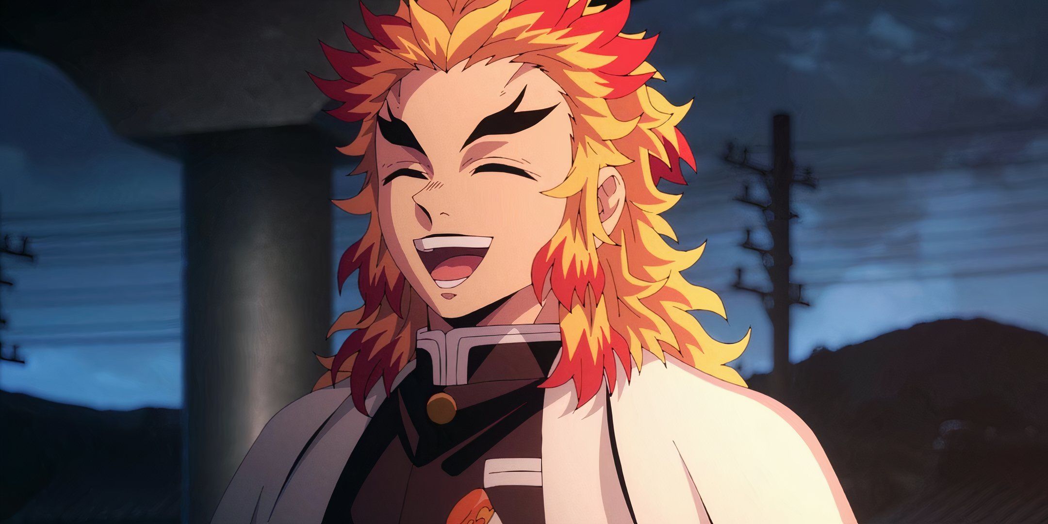 Rengoku, the flame hashira laughing in Demon Slayer.