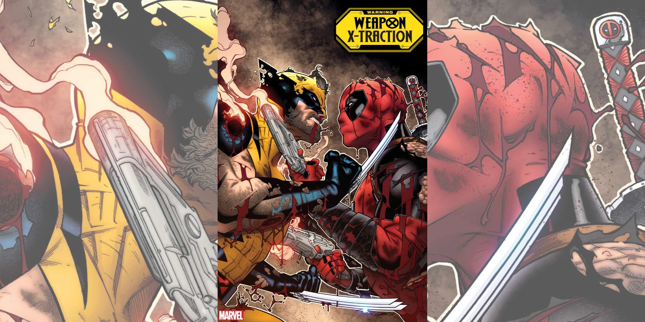 the cover of Weapon X-Traction, showing Wolverine and Deadpool fighting each other.