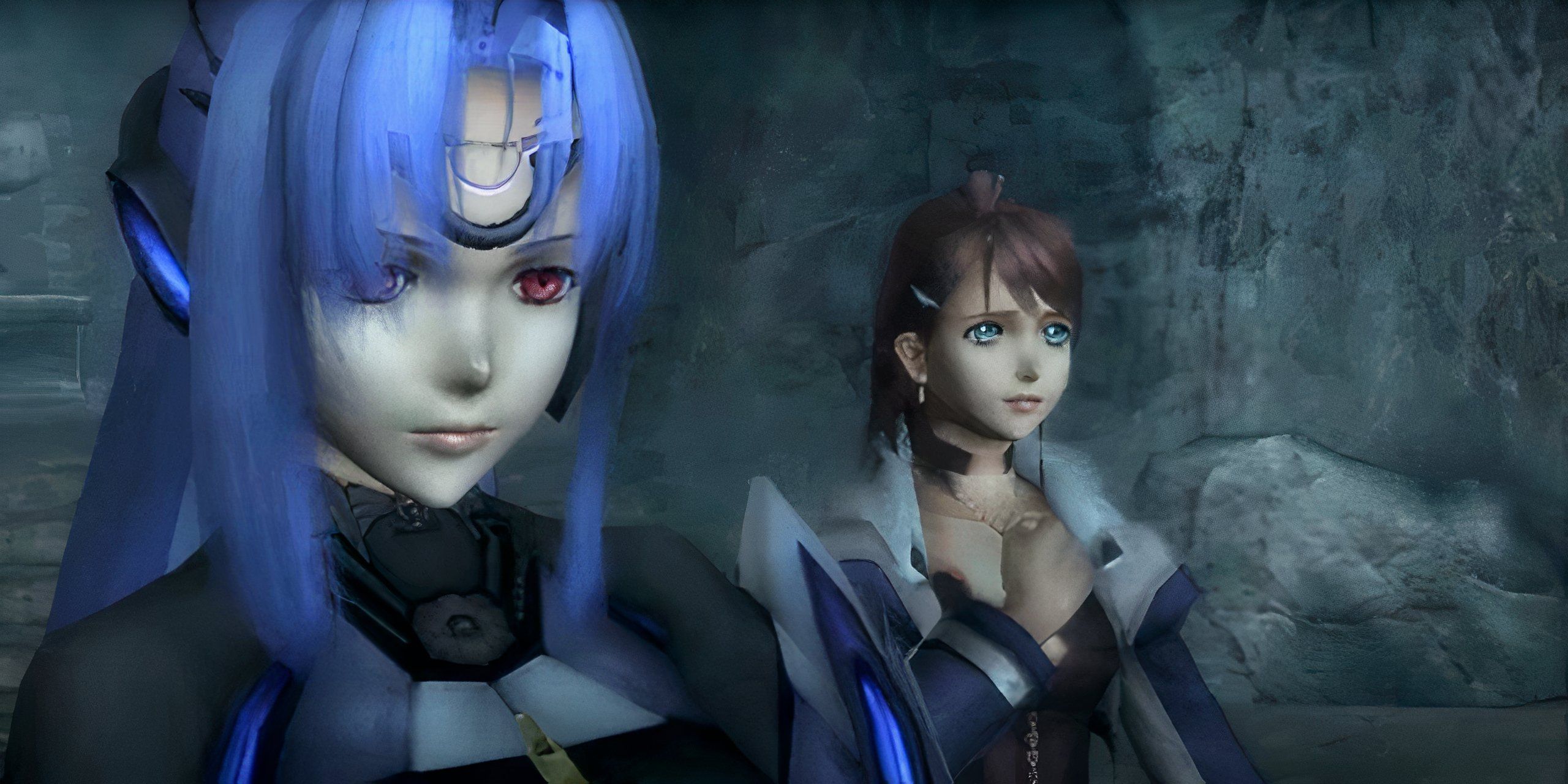 Kos Mos and Shivan are standing in a dark cave from Azoki Zenosaga.