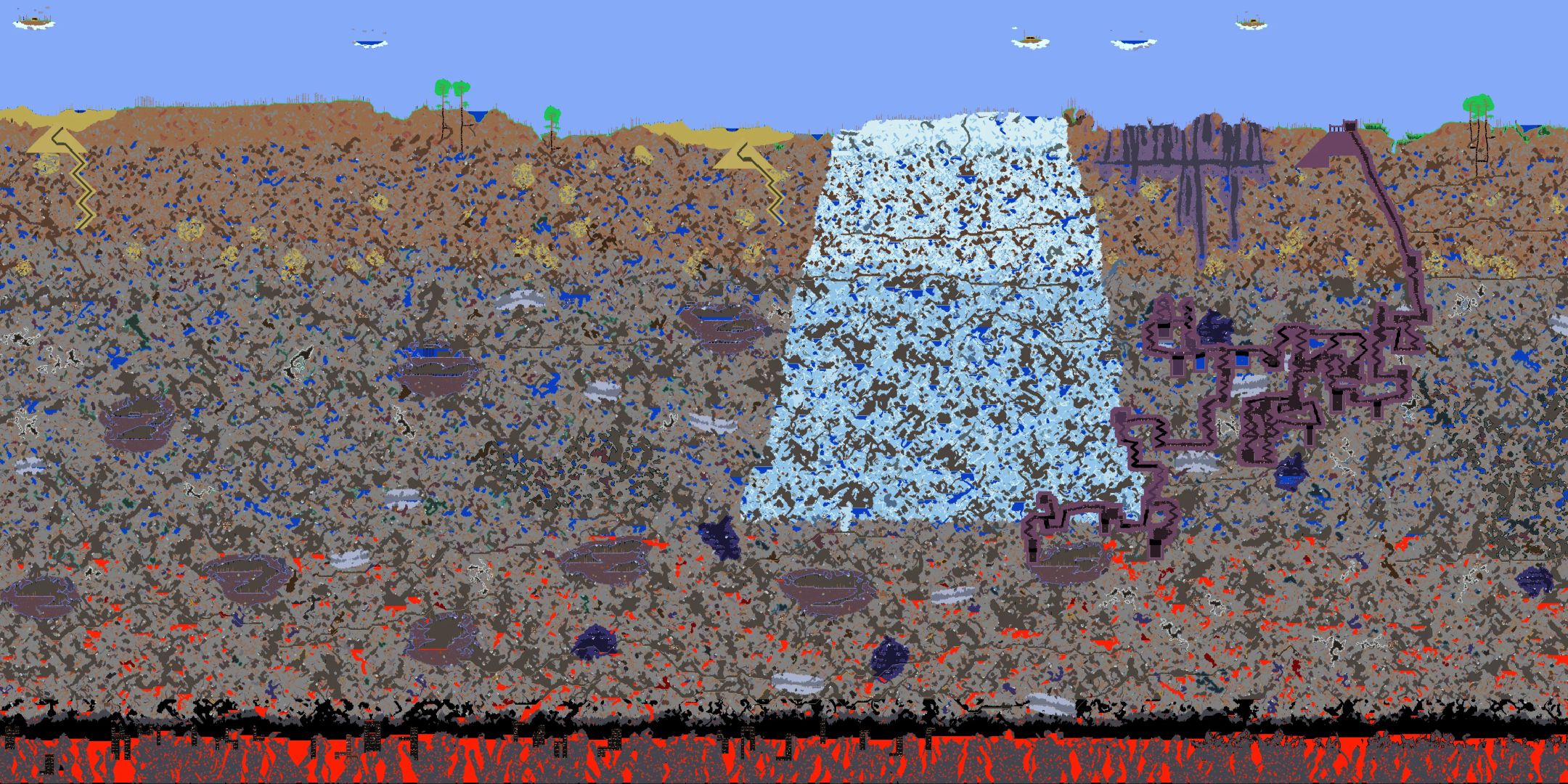 An expanded map from Terraria's New Horizon seed.