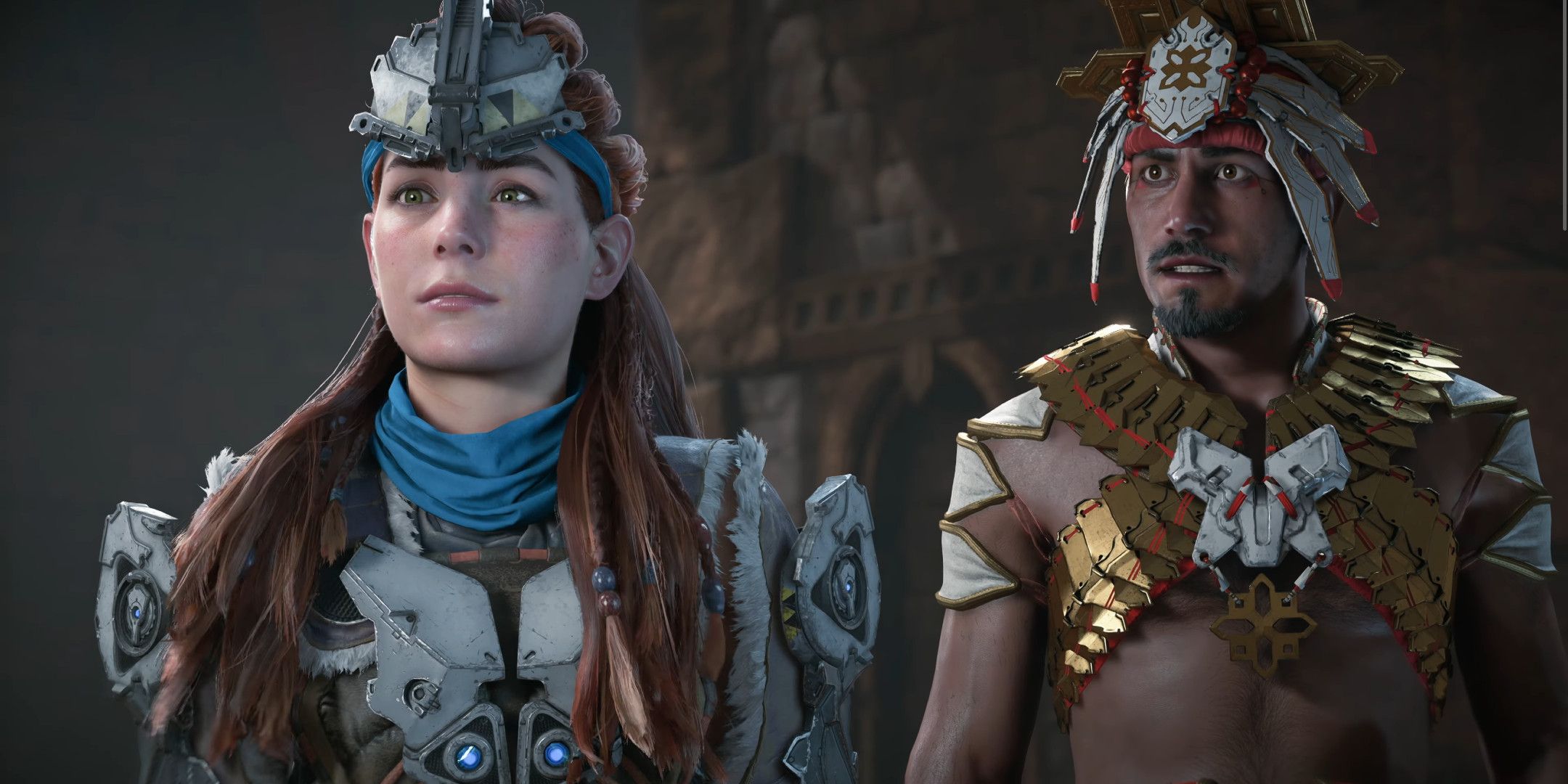 Aloy and Sun King Avad in Horizon Forbidden West Remastered