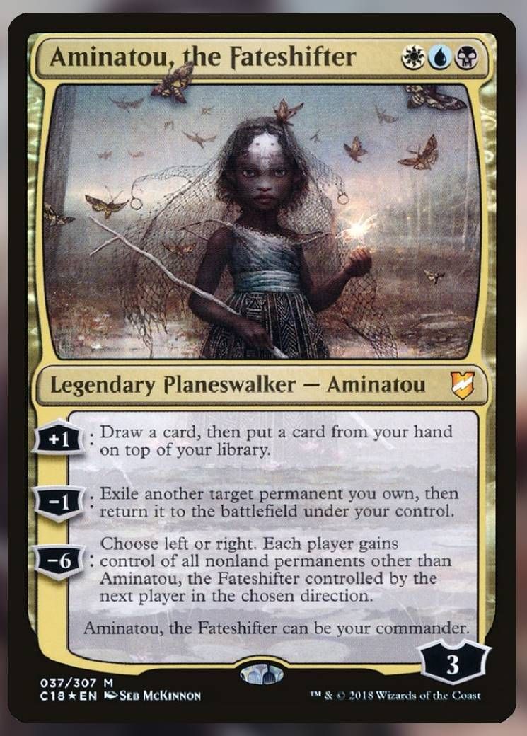 The Aminatou, the Fateshifter card, from Commander 2018.