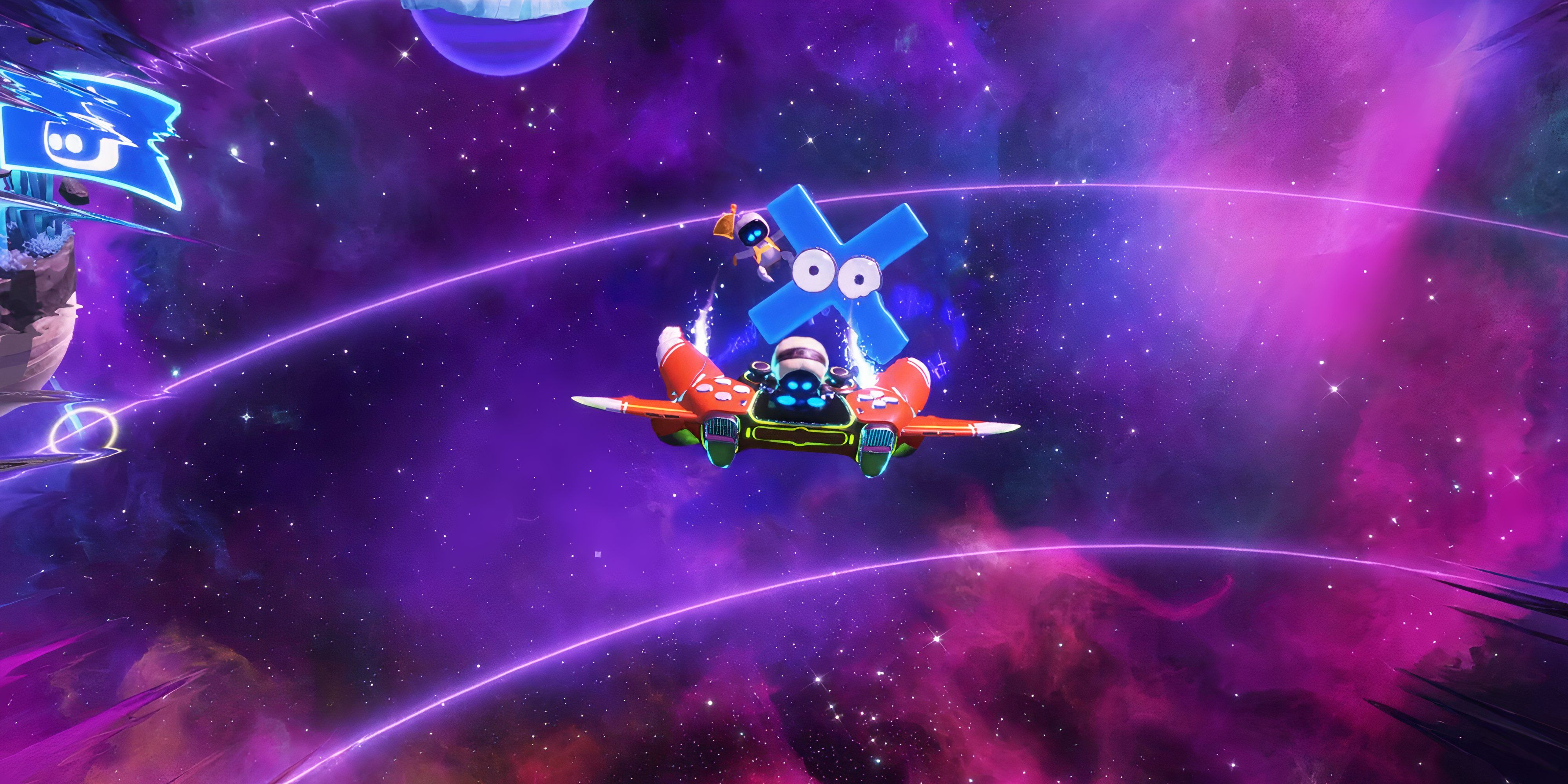 Astro Bot flying around the Lost X Void