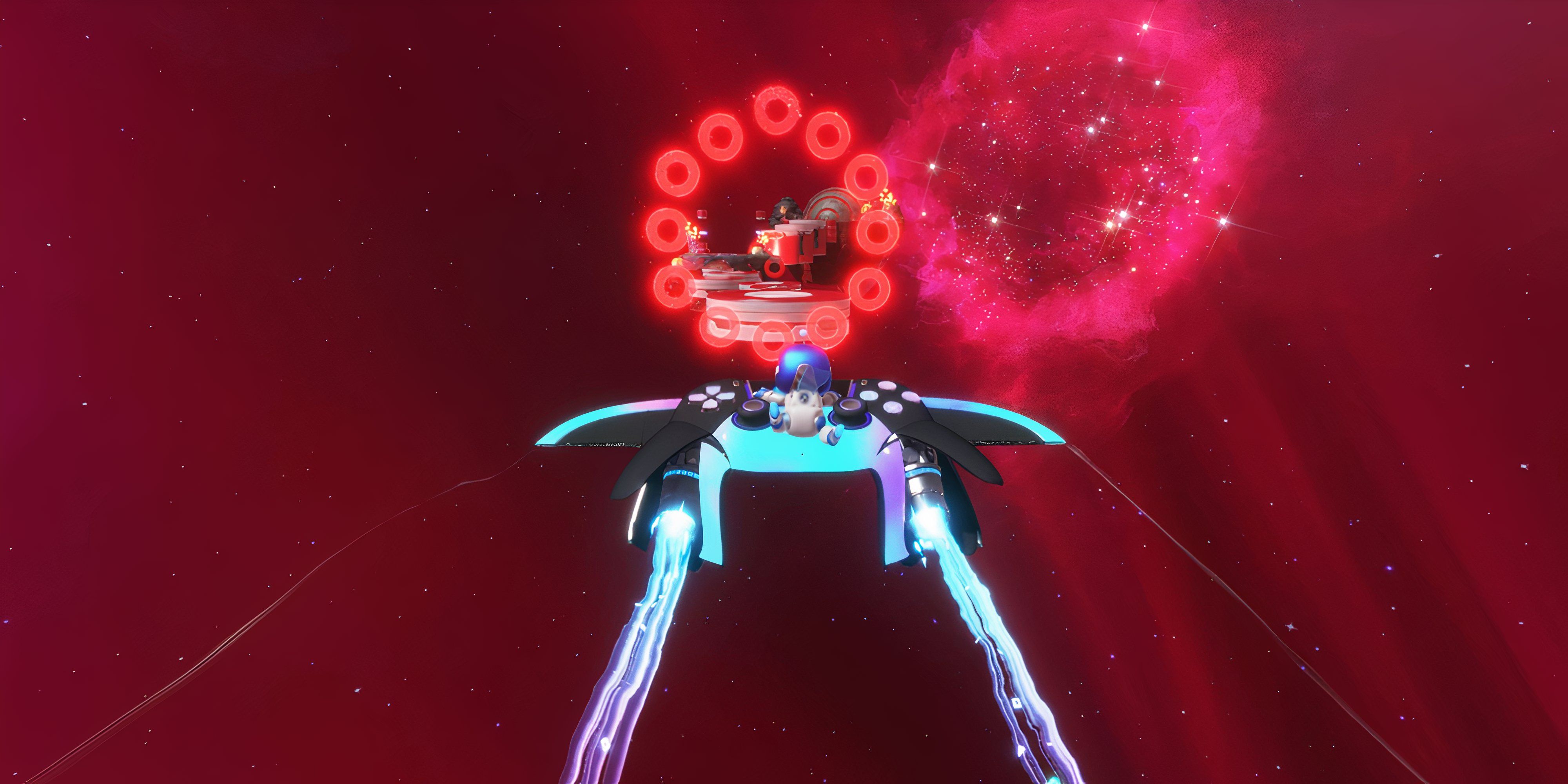 Astro Bot flying into the Lost Circle Void