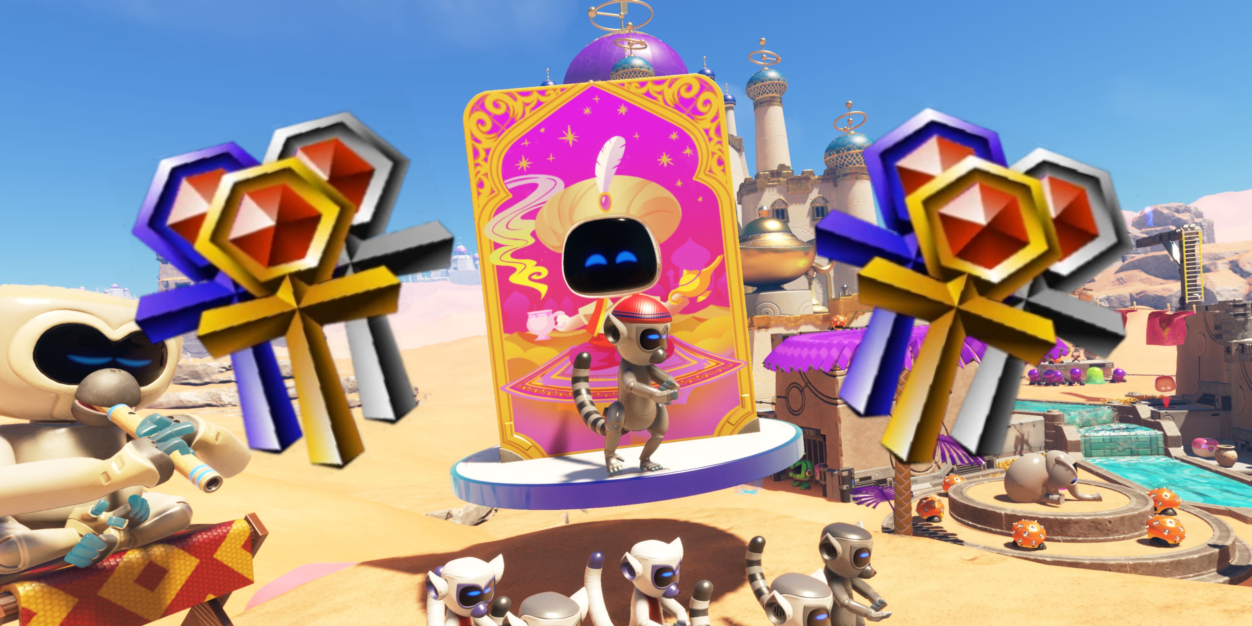 Astro Bot in Djinny of the Lamp with Crash Bandicoot time trial relics