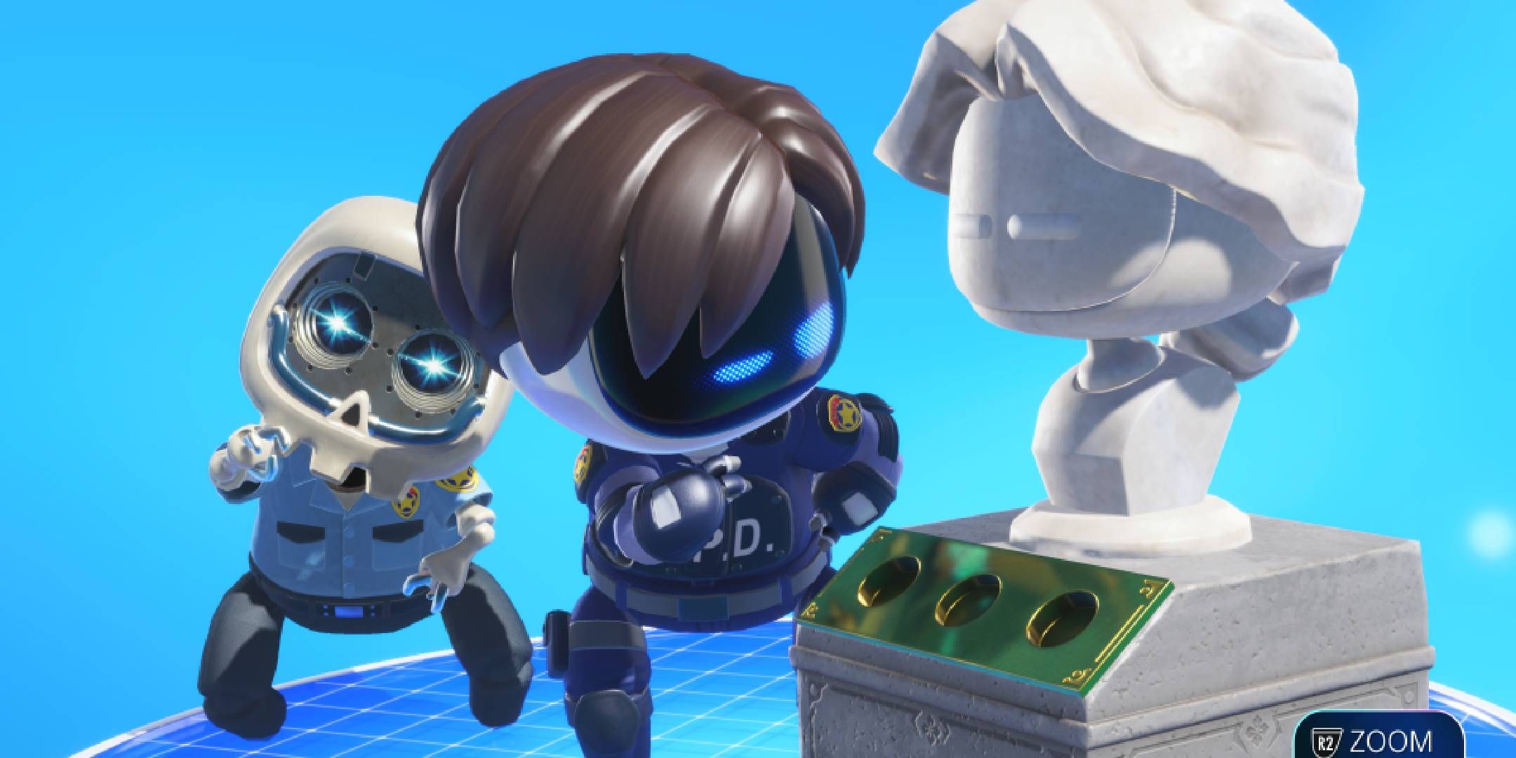 Astro Bot menu zooming in on Leon Kennedy cameo bot.