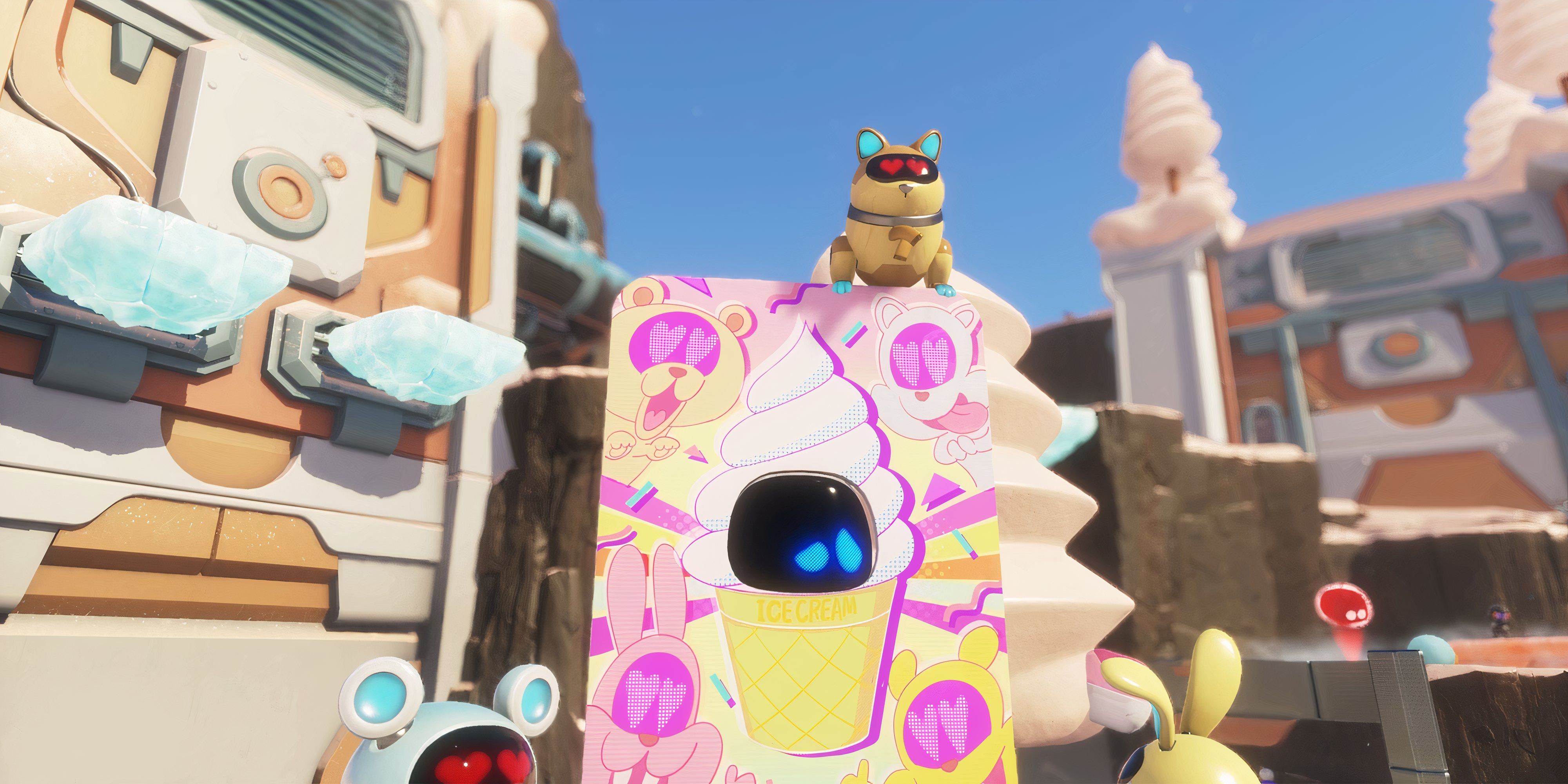 Astro Bot posing as an ice cream in Creamy Canyon