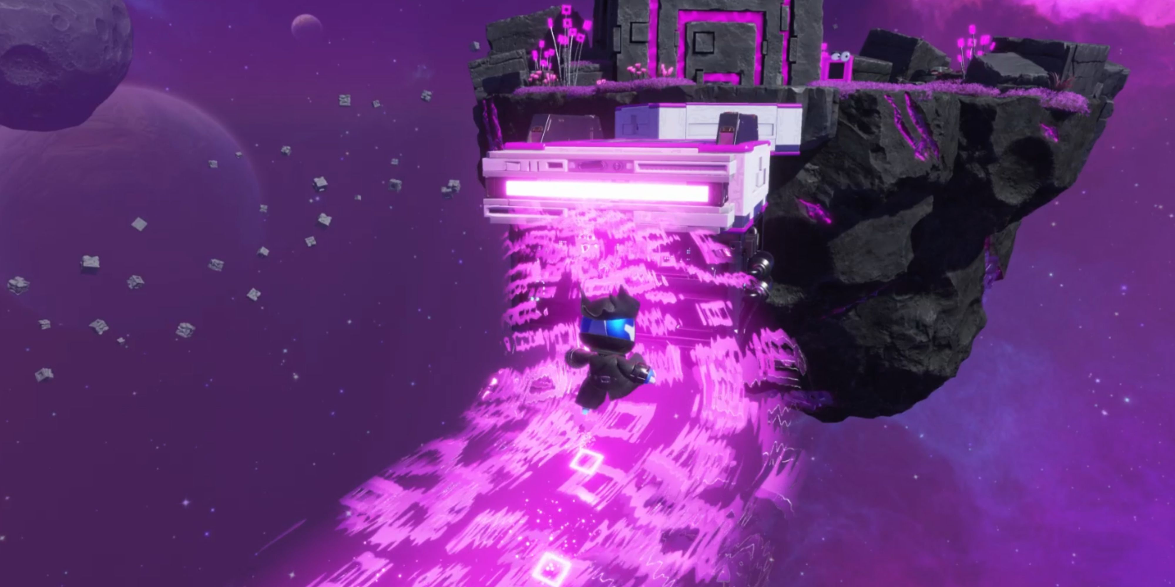 Astro Bot running on a bridge in the Lost Square Void