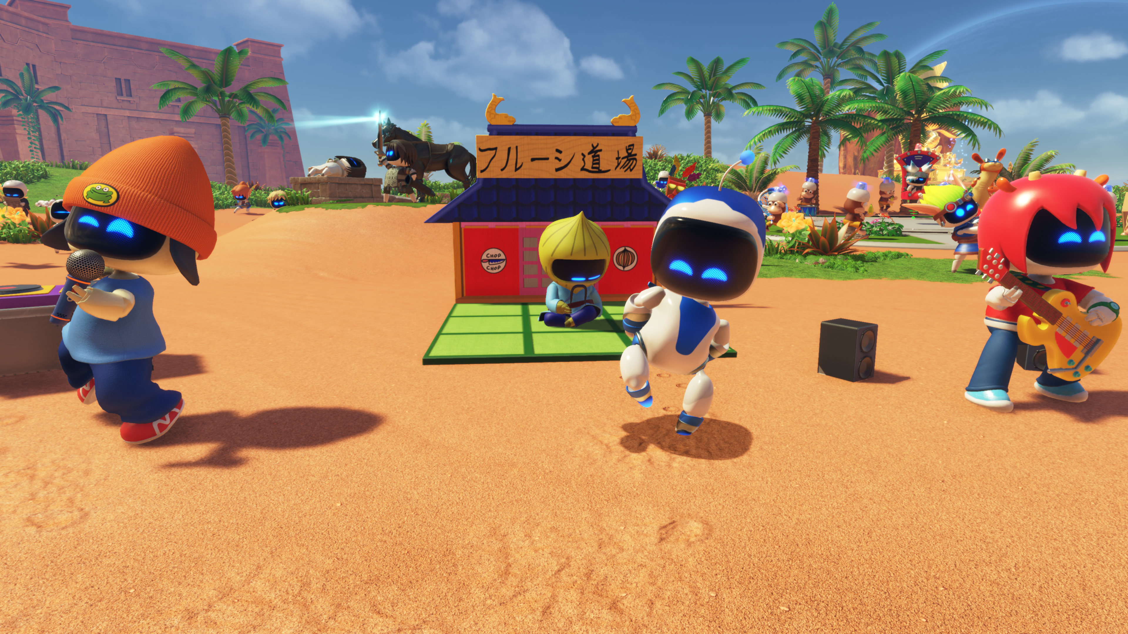 Astro Bot Crash Site pic with PaRappa, Chop Chop Master Onion, and Lammy