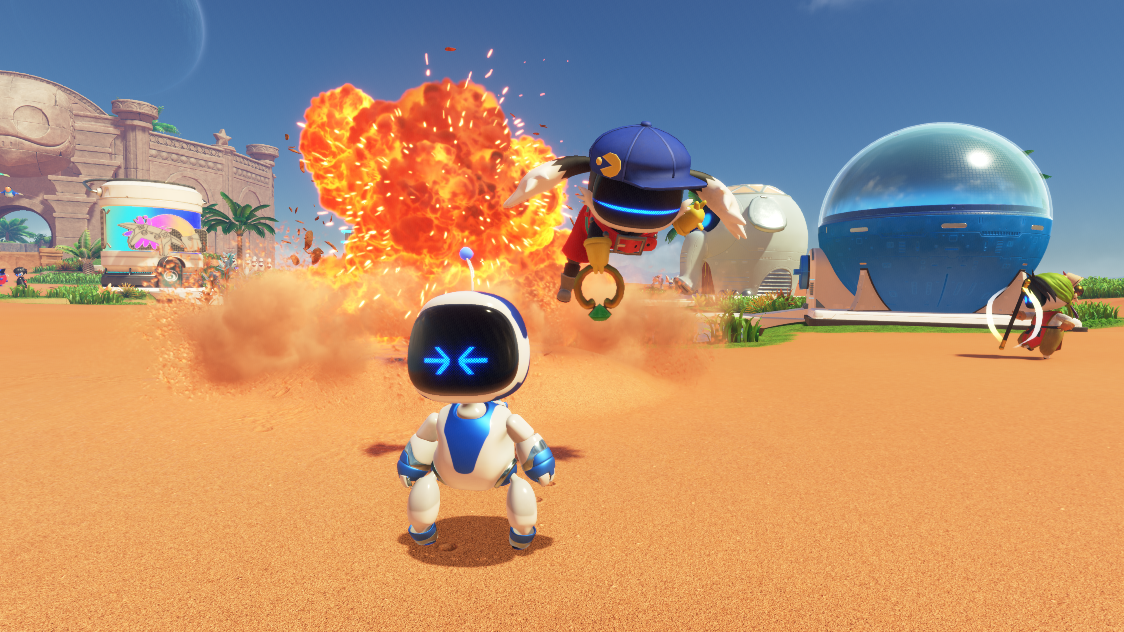 Astro Bot Crash Site pic with Klonoa jumping up into the air