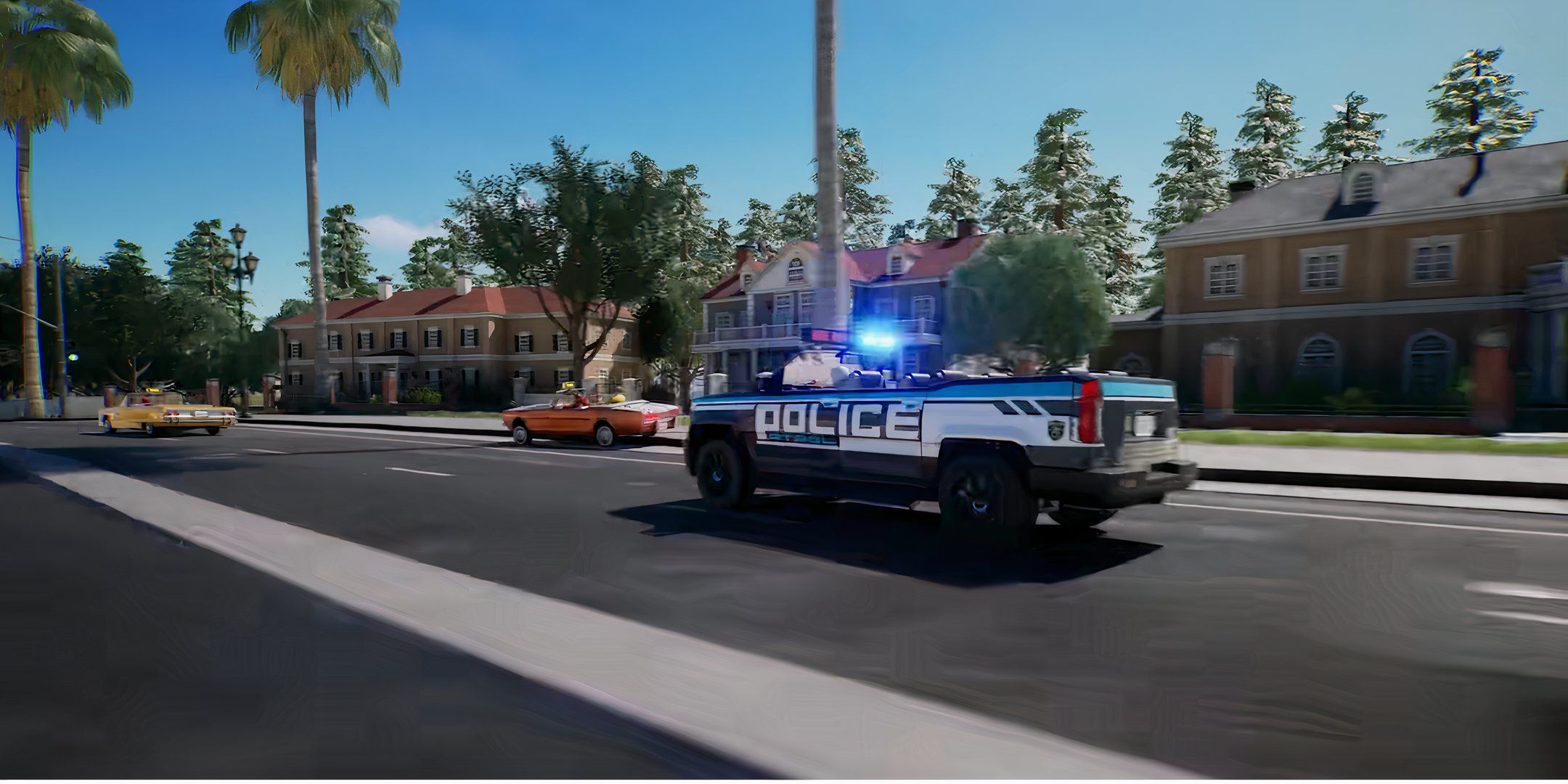 A police car giving chase in Sega's Crazy Taxi reboot.