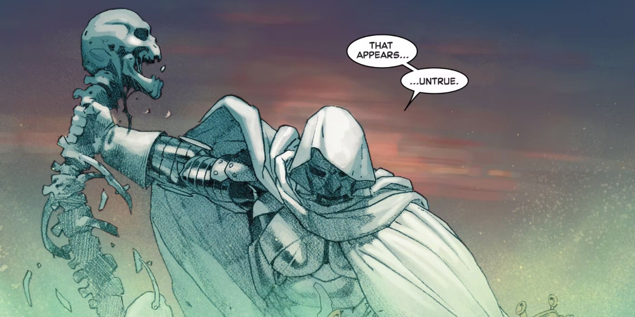 Doctor Doom holds Thanos' spine and skull