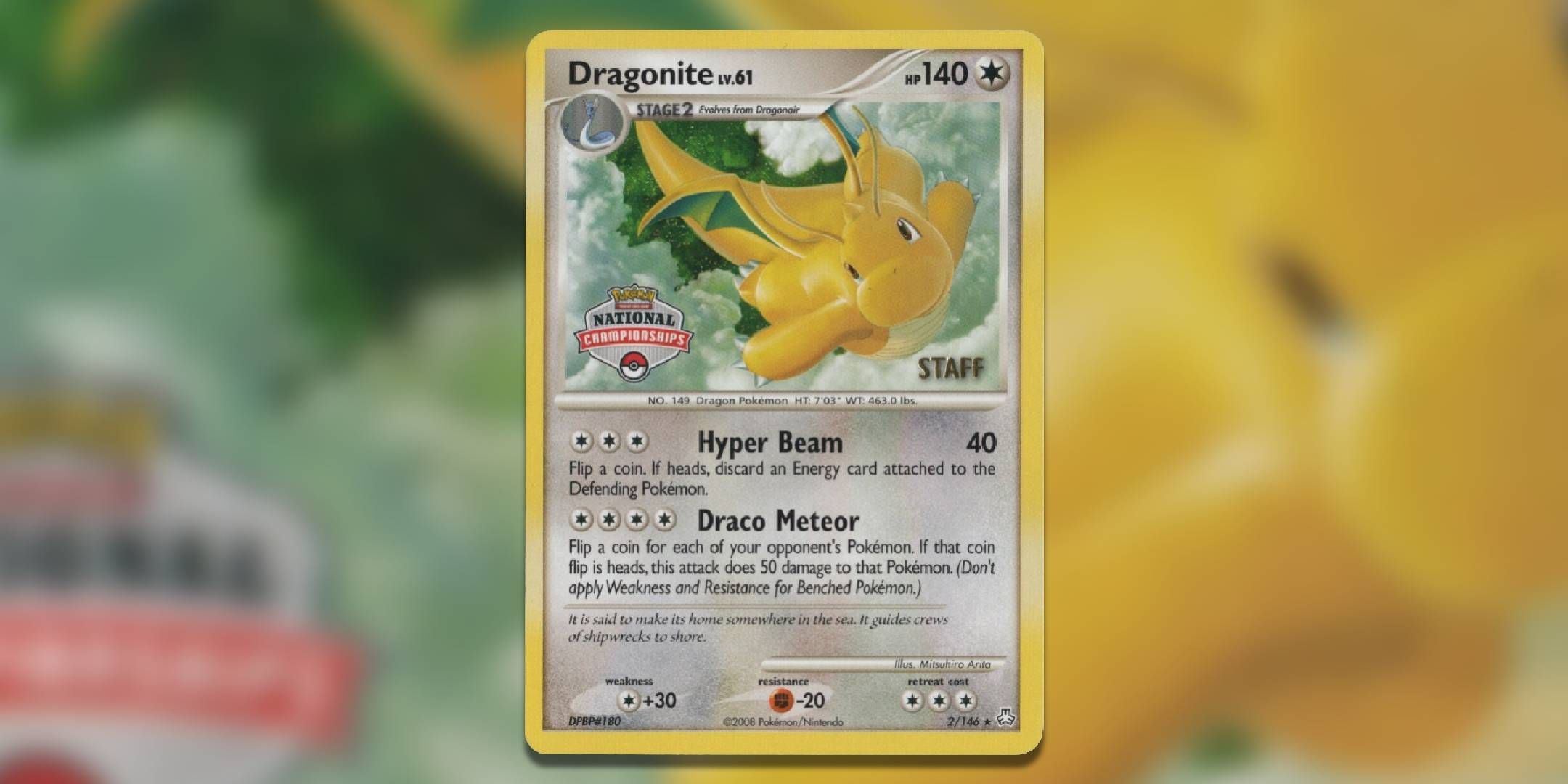 Image of the Pokemon TCG card Dragonite National Championships Staff promo by Mitsuhiro Arita.