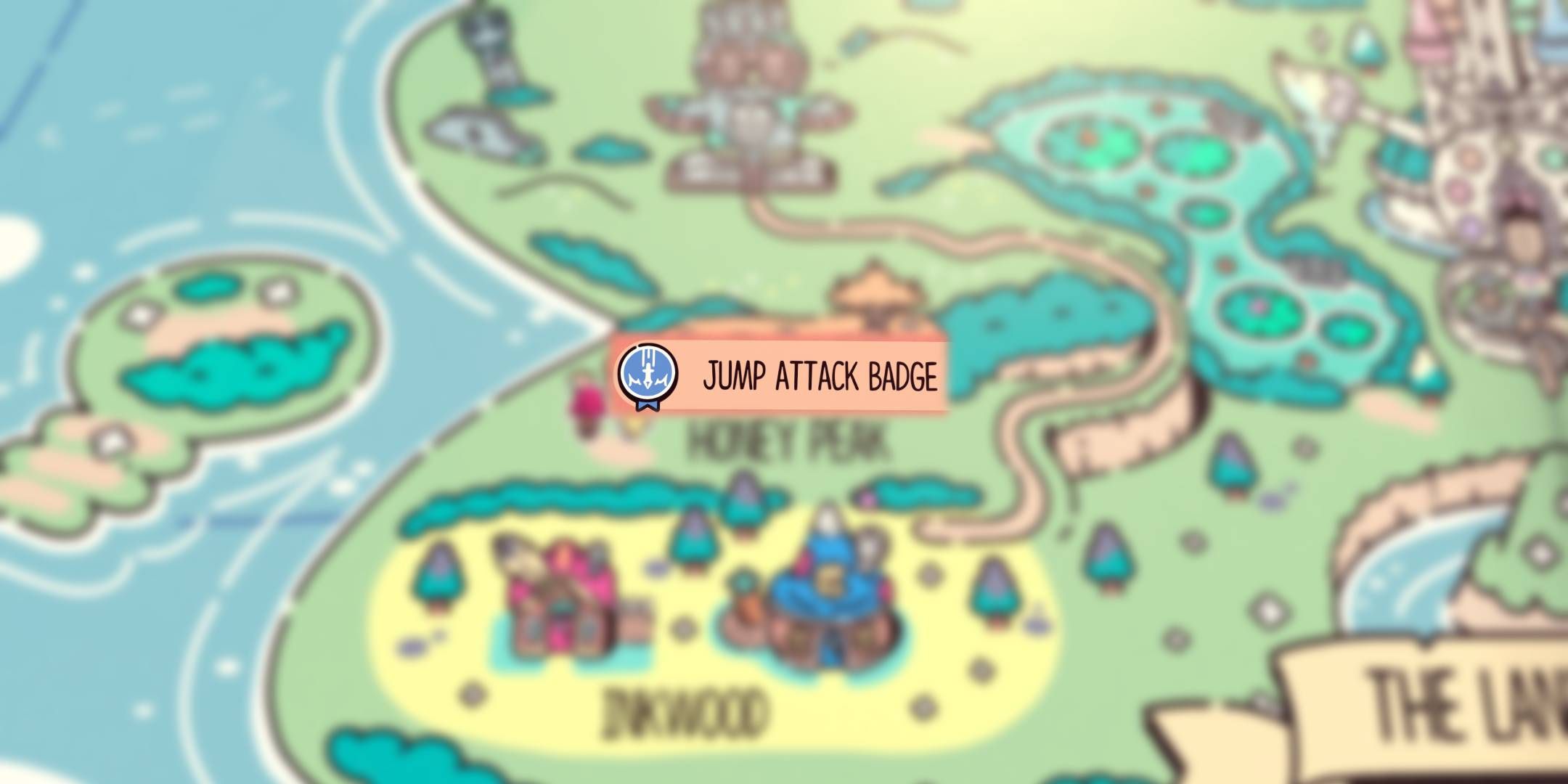 Jump Attack badge on blurred background of The Plucky Squire map.