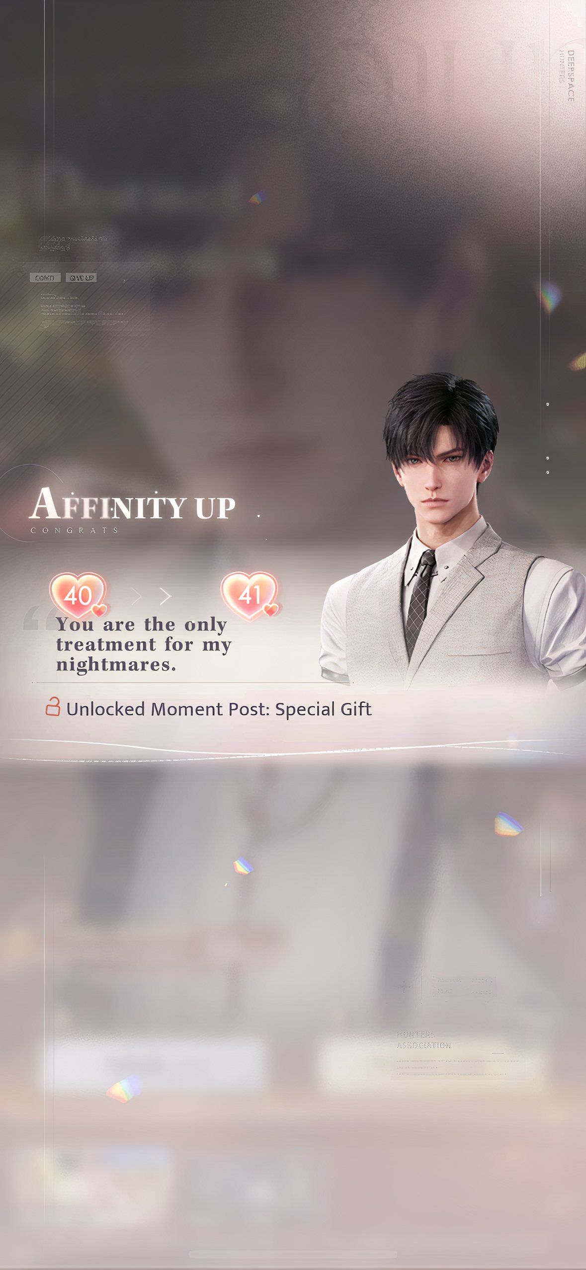 Love And Deepspace: An image of Zayne's Affinity level up screen