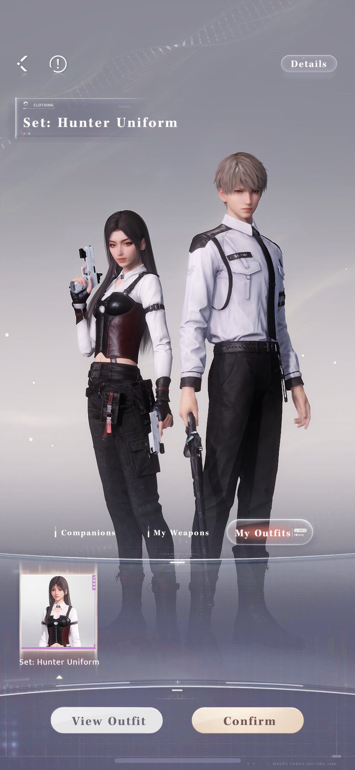 Love And Deepspace: Xavier and the player get ready in the Combat Outfit menu before battle