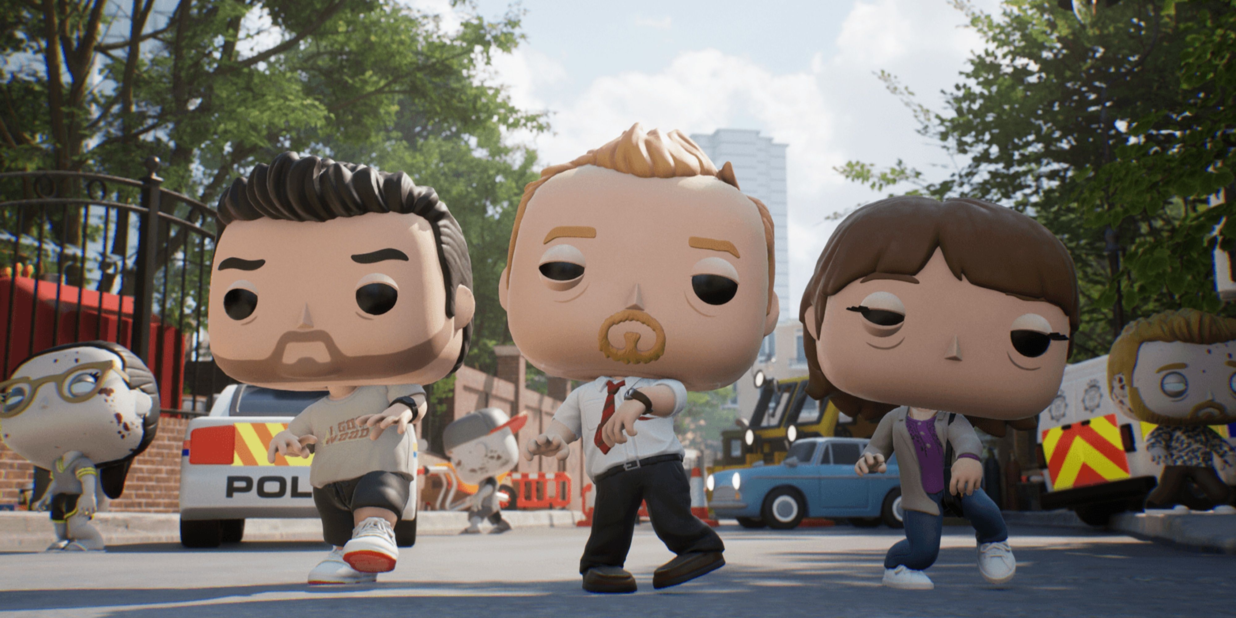 shaun of the dead funko pops pretending to be zombies in funko fusion