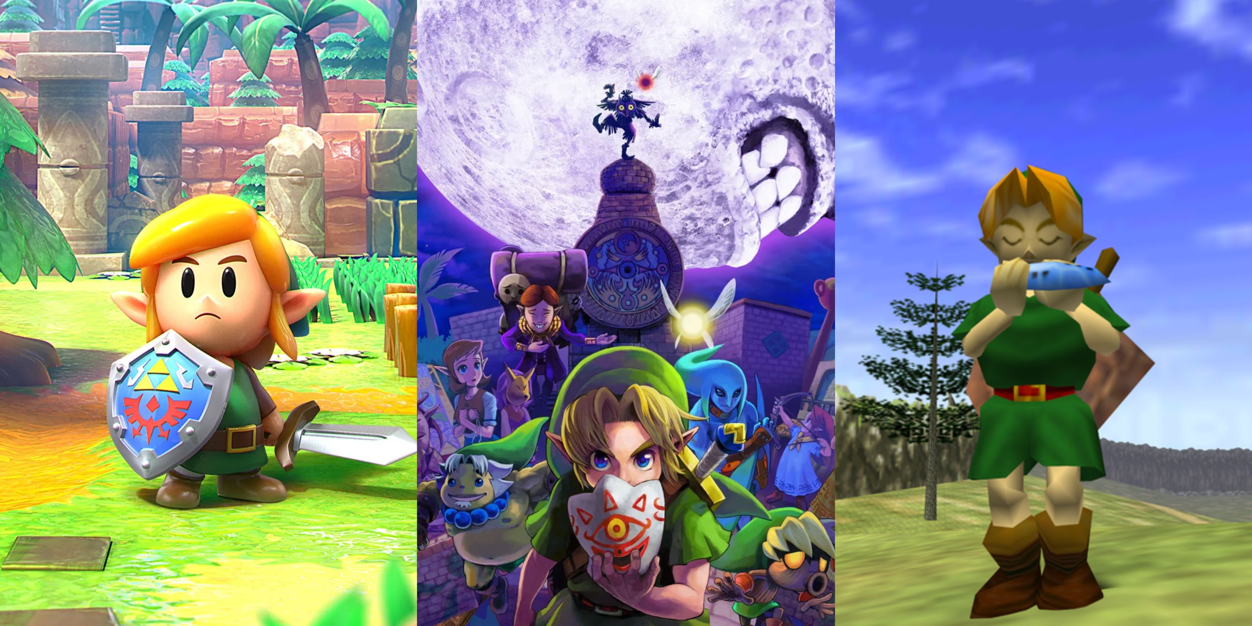 link in links awakening, majora's mask, and ocarina of time