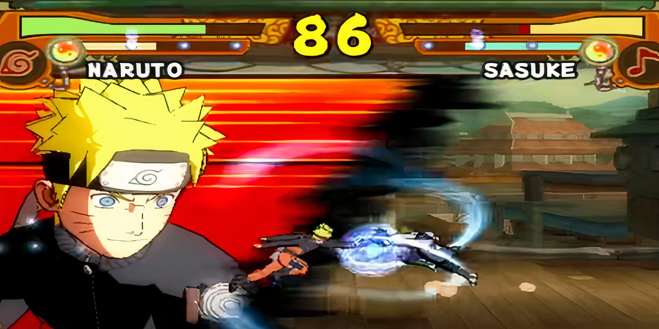 Naruto using Rasengan against Sasuke in Naruto Ultiamte Ninja 5.