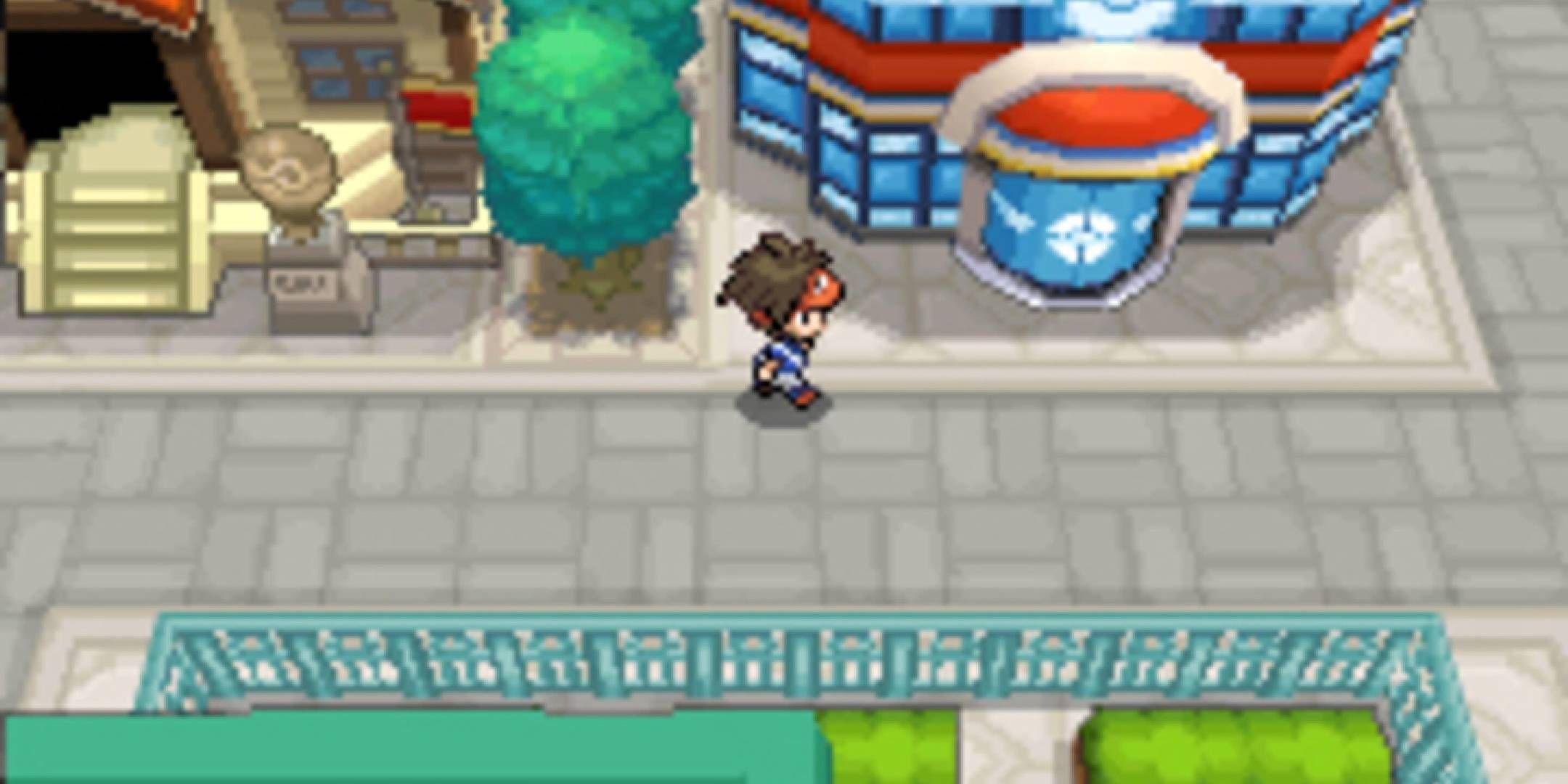 Nate running through the city in Pokemon Black 2.