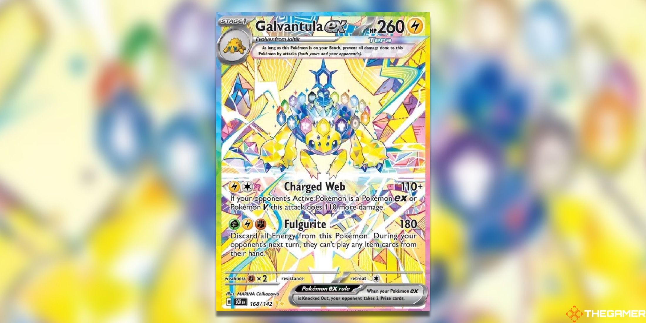 The Galvantula Stellar Crown rare exclusive image from the Pokemon TCG.