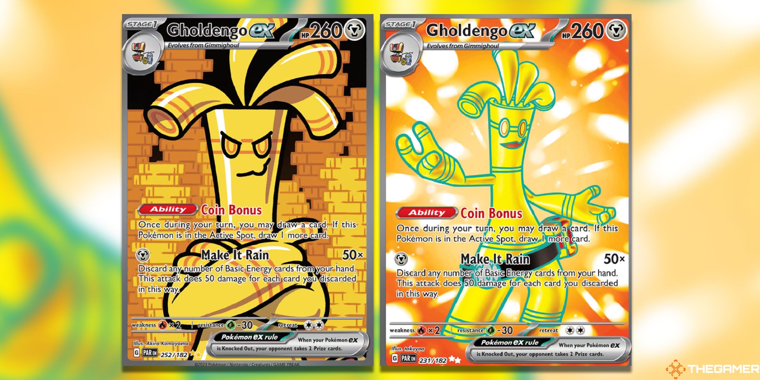 The Paradox Rift Gholdengo ex SIR and UR from the Pokemon TCG.